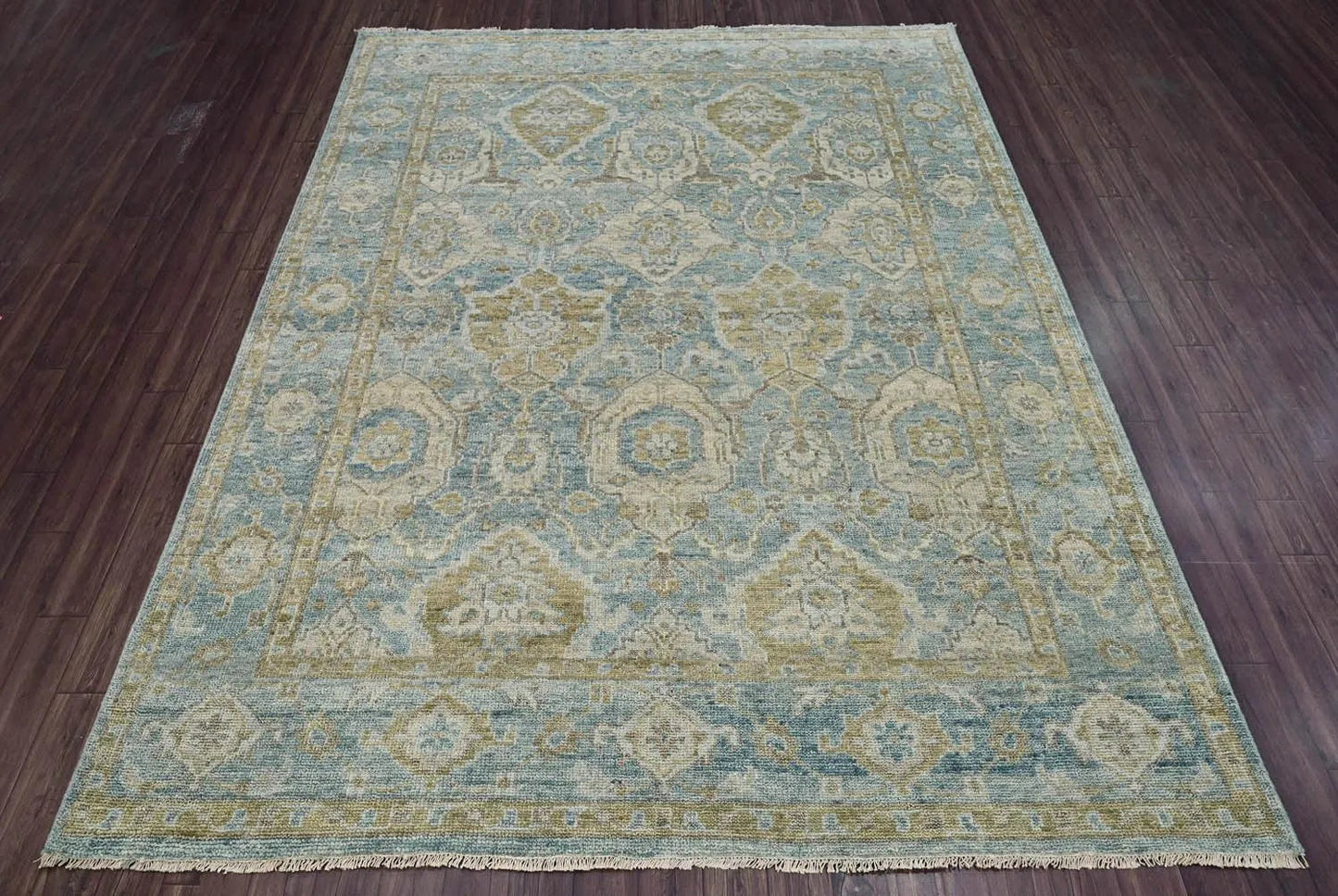 Multi Size Aqua Hand Knotted Traditional Oushak Wool Oriental Area Rug-4