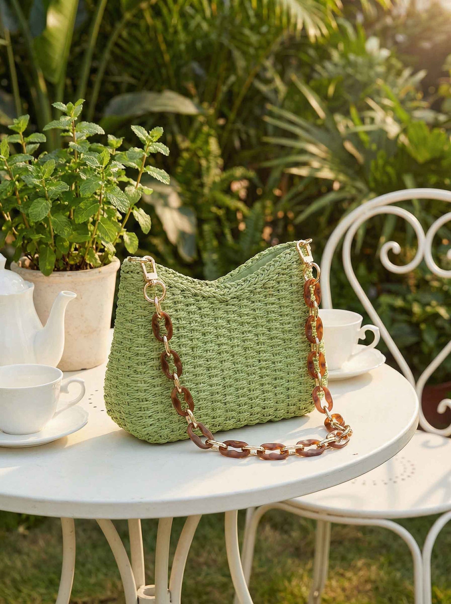 Colorful Woven Straw Shoulder Bag