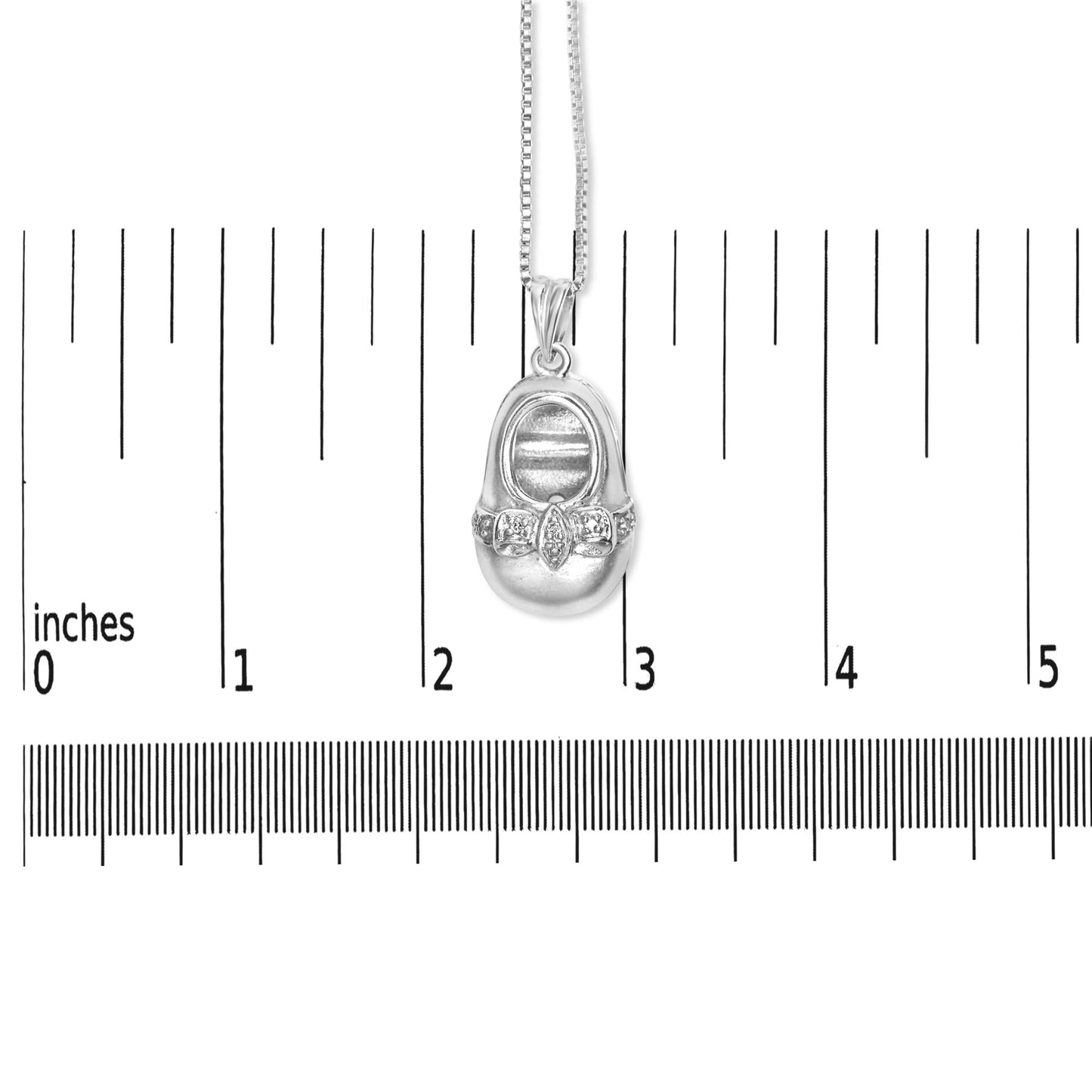 14K White Gold Diamond Accent Baby Shoe with Bow Pendant 18" Necklace (G-H Color, SI1-SI2 Clarity)-3