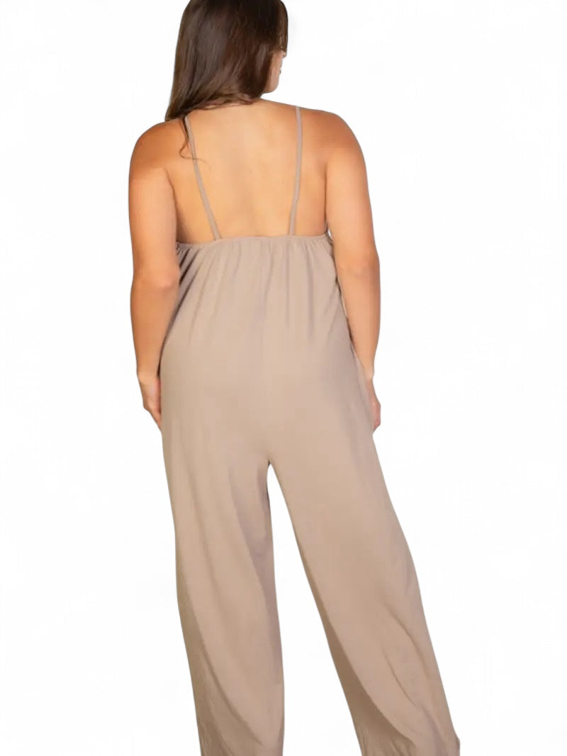Curvy Spaghetti Strap Solid Wide Jumpsuit {BP5554X}