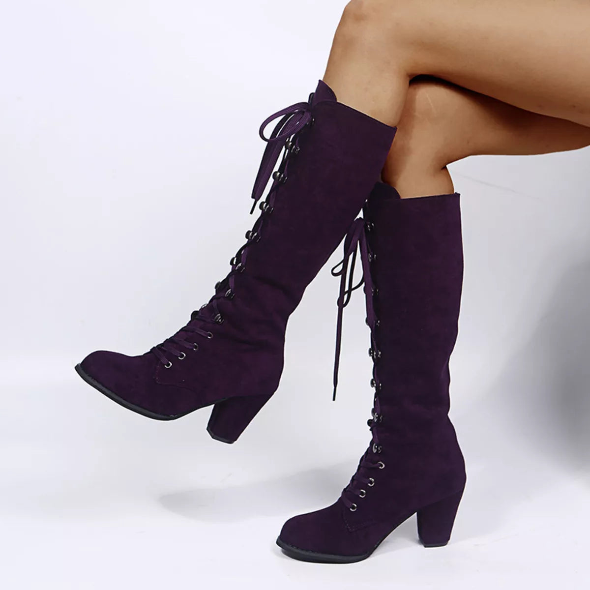 Lace Up Block Heels Boots