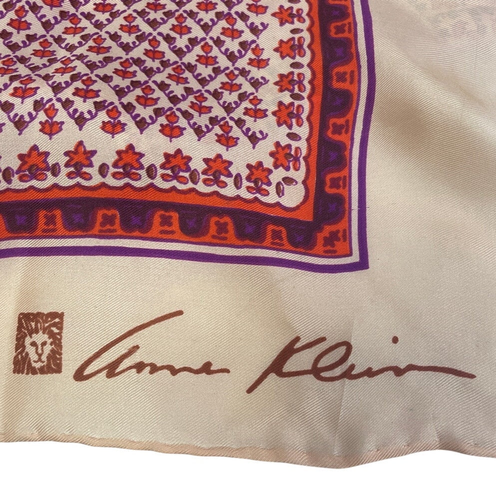 Vintage Anne Klein Womens Pink Red Silky Square Calico Floral Fashion Scarf