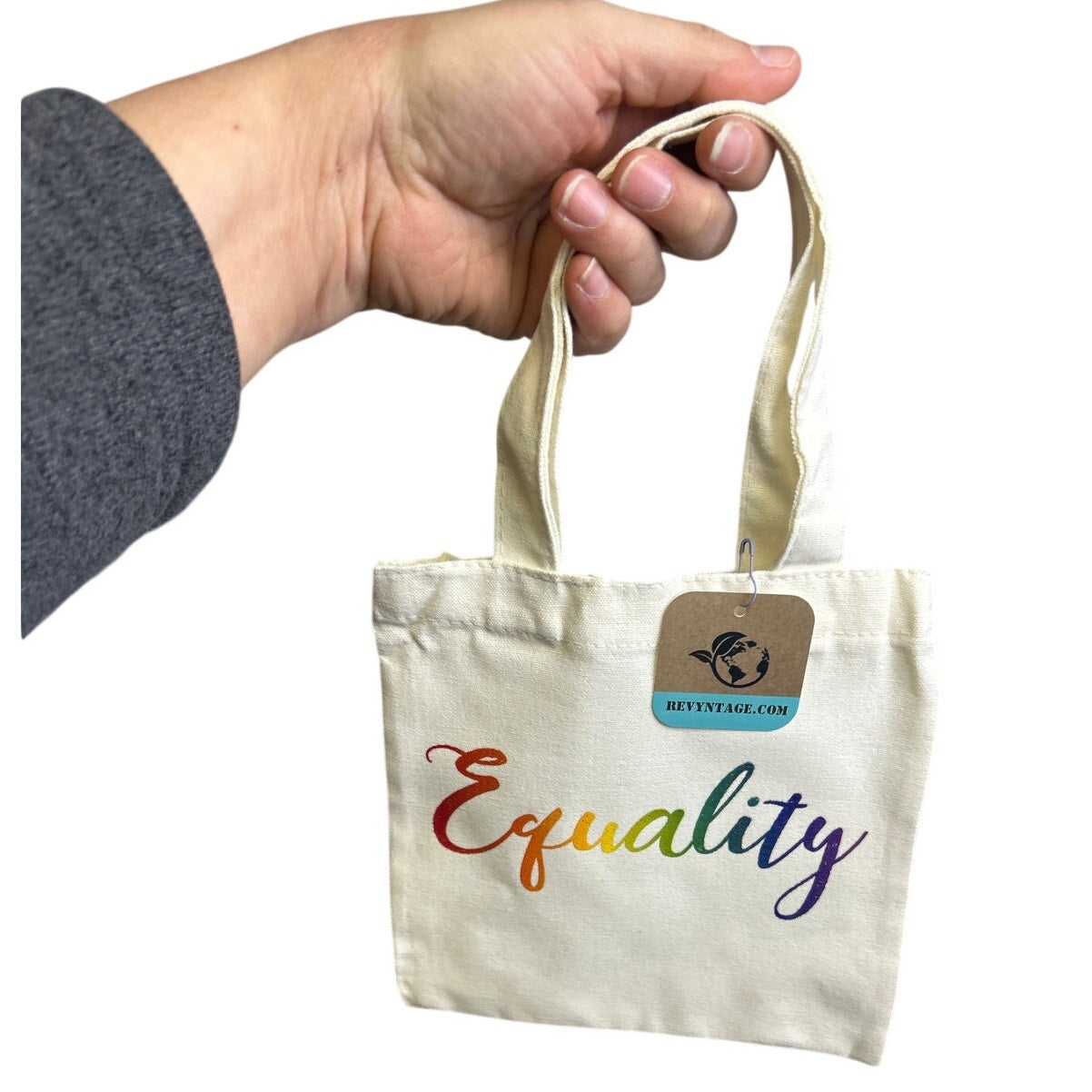 New Hand Printed Rainbow Equality Double Sided Handle Mini Canvas Tote Gift Bag