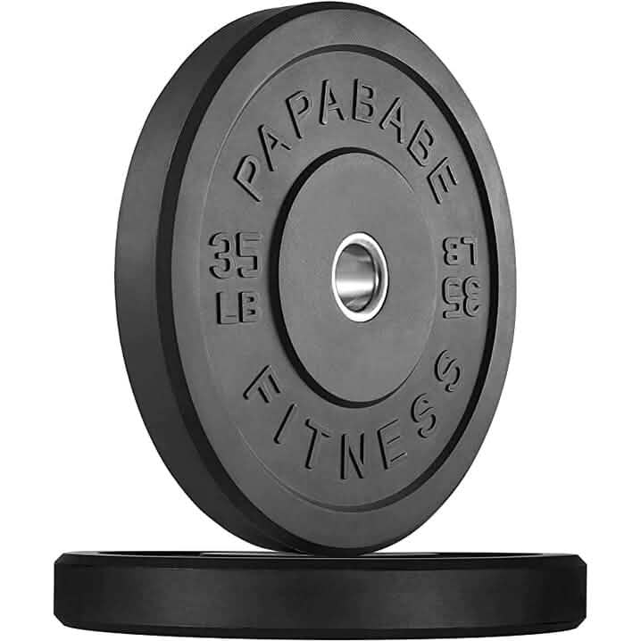 Black weight plate with 'Papabae Fitness' branding on a white background. 1-Pair: Bumper Plates 2-Inch Bumpers Olympic Weight Plate