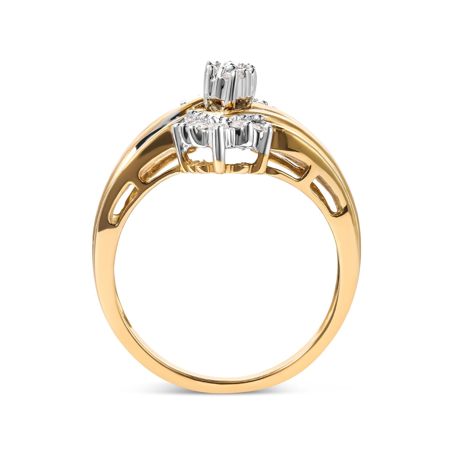 10K Two-Toned 1/2 Cttw Round And Baguette-Cut Composite Pear Head Diamond Ring (H-I Color, I2-I3 Clarity)-4