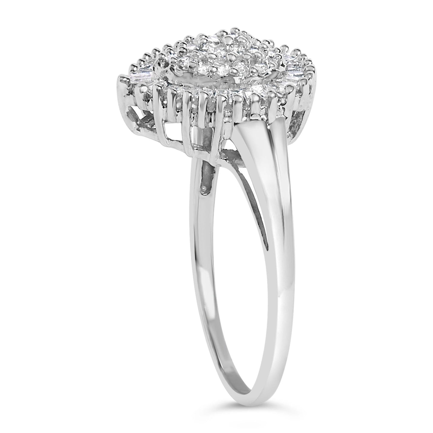 10K White Gold 1/2 Cttw Round & Baguette Cut Diamond Pear Shaped Domed Pavé Cluster with Halo Cocktail Ring (H-I Color, SI1-SI2 Clarity)-4