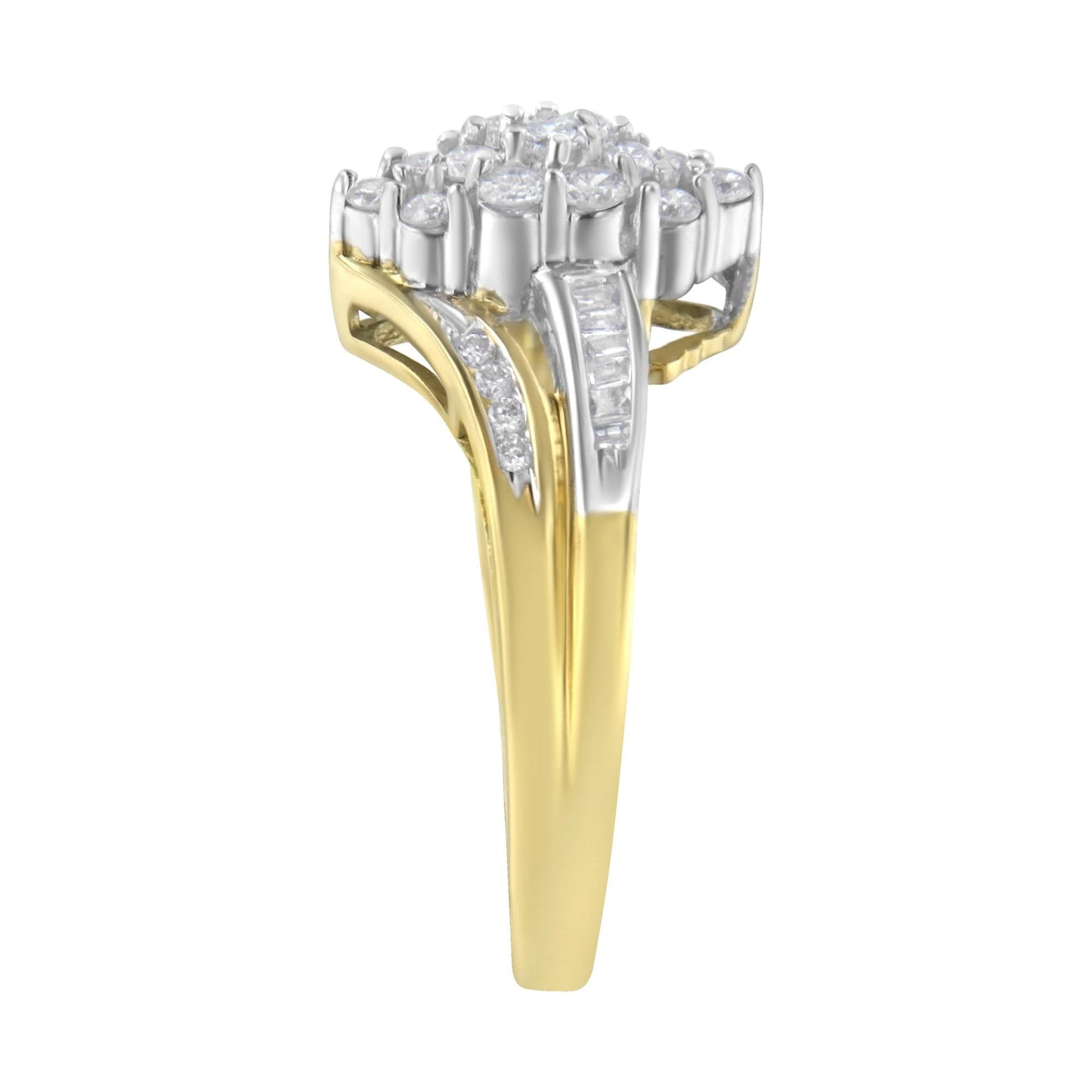 10K Yellow and White Gold 1/2 Cttw Diamond Marquise Shaped Cluster Split Shank Ring (H-I Color, SI2-I1 Clarity)-4