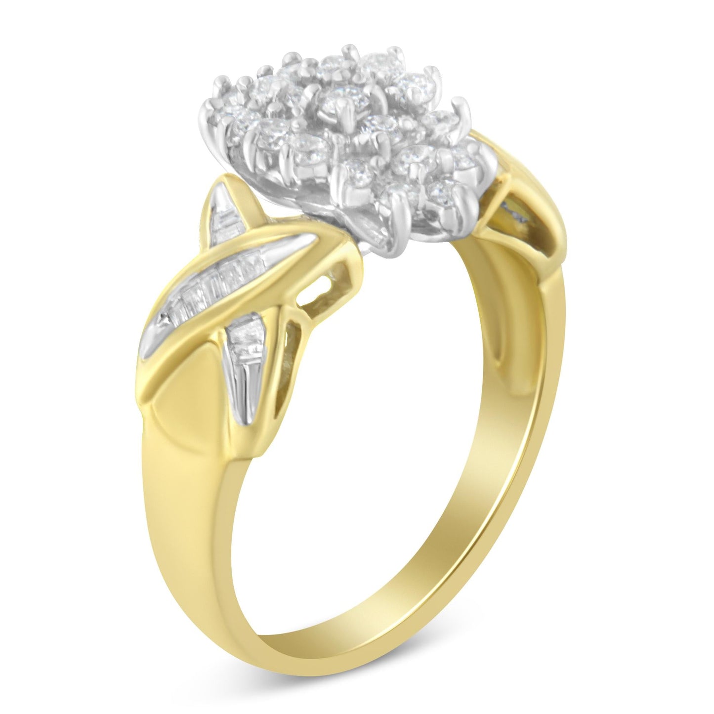 10K Yellow Gold Round And Baguette-Cut Diamond Ring (1/2 Cttw, H-I Color, I1-I2 Clarity)-4