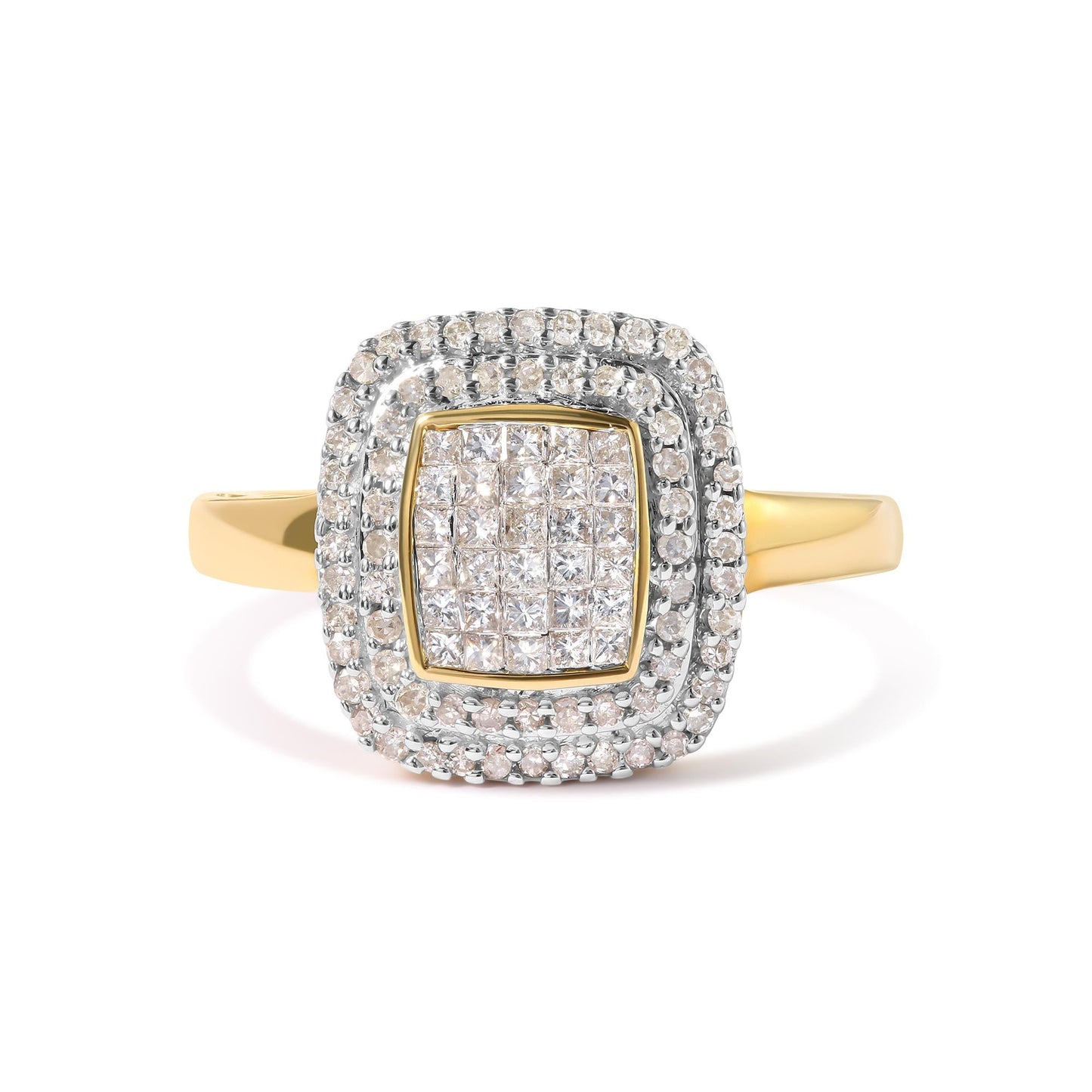 10K Yellow Gold 1/2 cttw Round and Princess Diamond Composite Head and Halo Ring (H-I Color, SI1-SI2 Clarity)-4