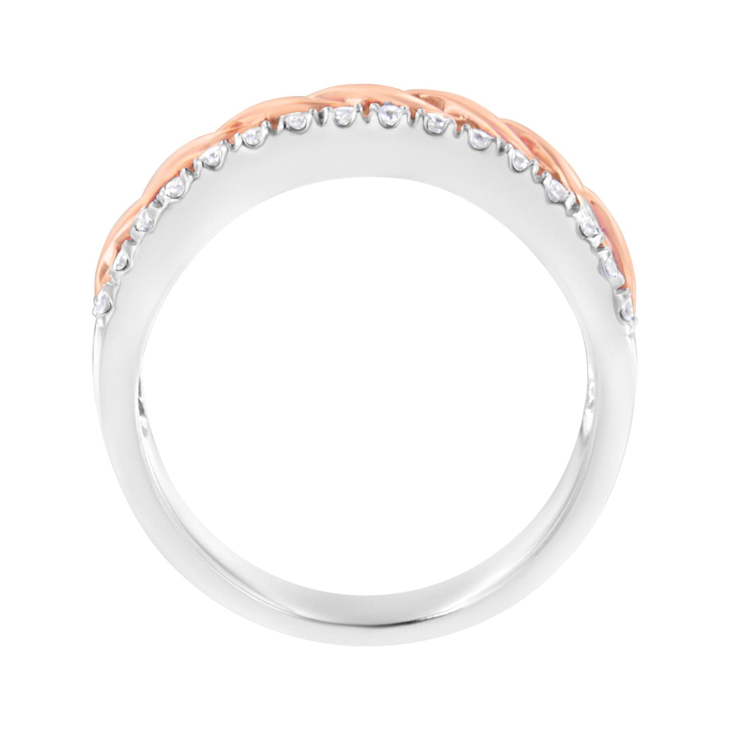 10K White and Rose Gold 1/3 Cttw Diamond Split Shank and Infinity Ribbon Band Ring (I-J Color, I1-I2 Clarity)-4