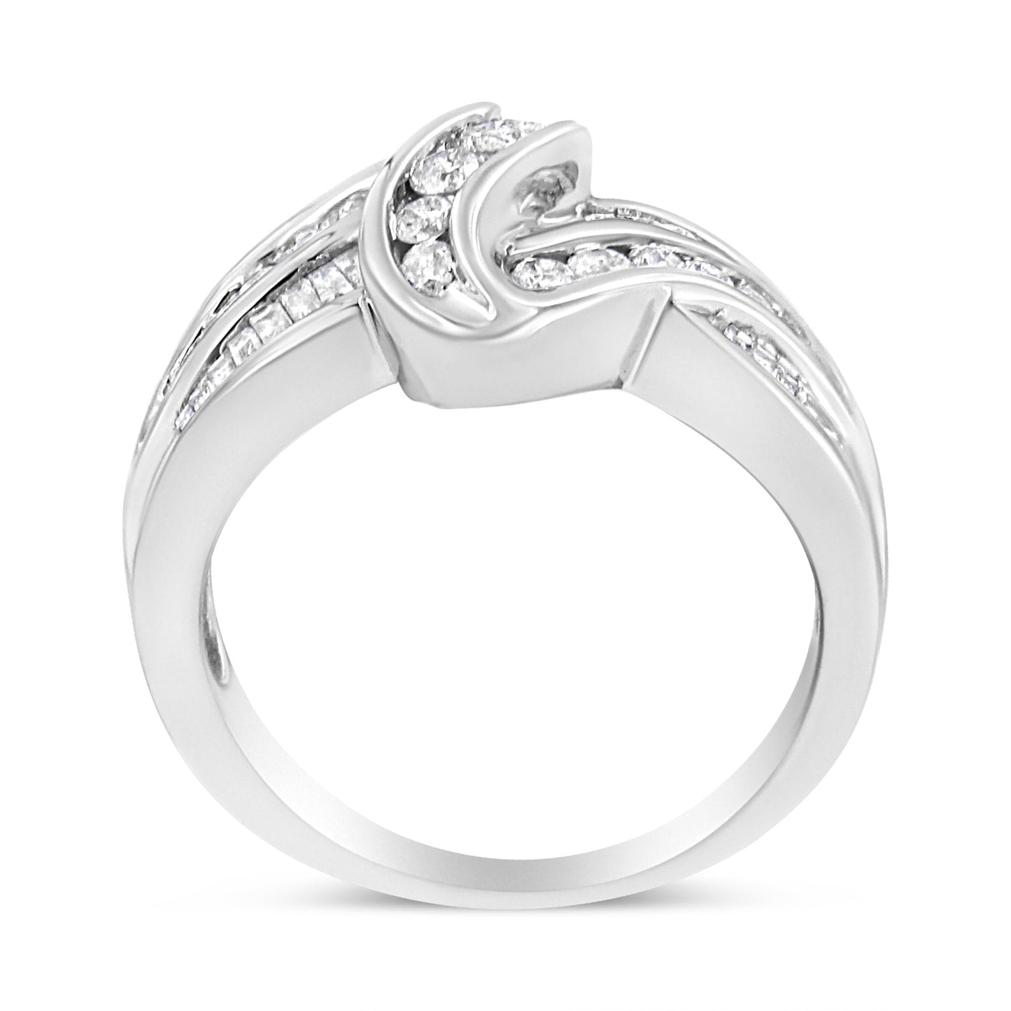 10K White Gold Ring 3/4 Cttw Round-Cut Diamond Bypass Ring (H-I Color, I2-I3 Clarity)-4