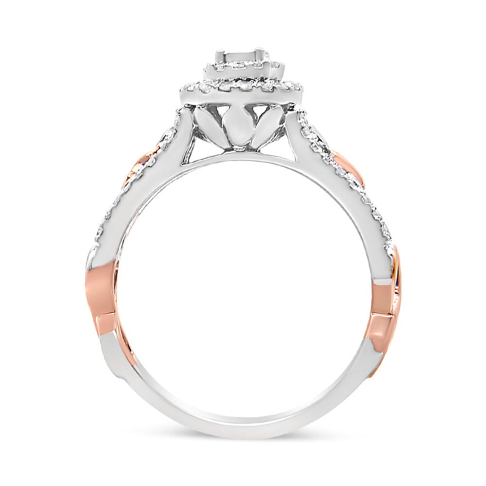 14K Rose Gold Plated .925 Sterling Silver 1/2 Cttw Round Diamond Double Frame Cross-Over Split Shank Engagement Ring (I-J Color, I2-I3 Clarity)-4