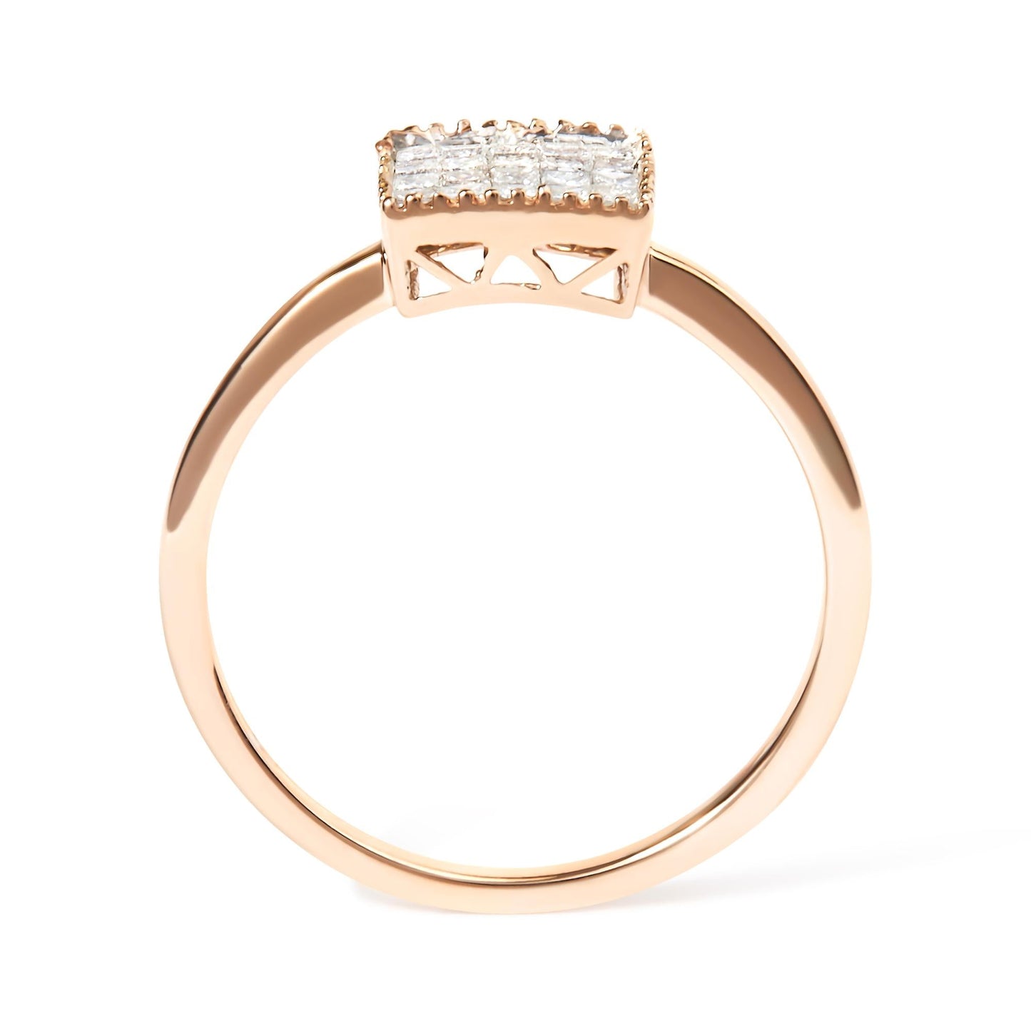 10K Rose Gold 1/3 Cttw Invisible Set Princess Cut Diamond Composite Square Shape Ring (H-I color, I1-I2 clarity)-4