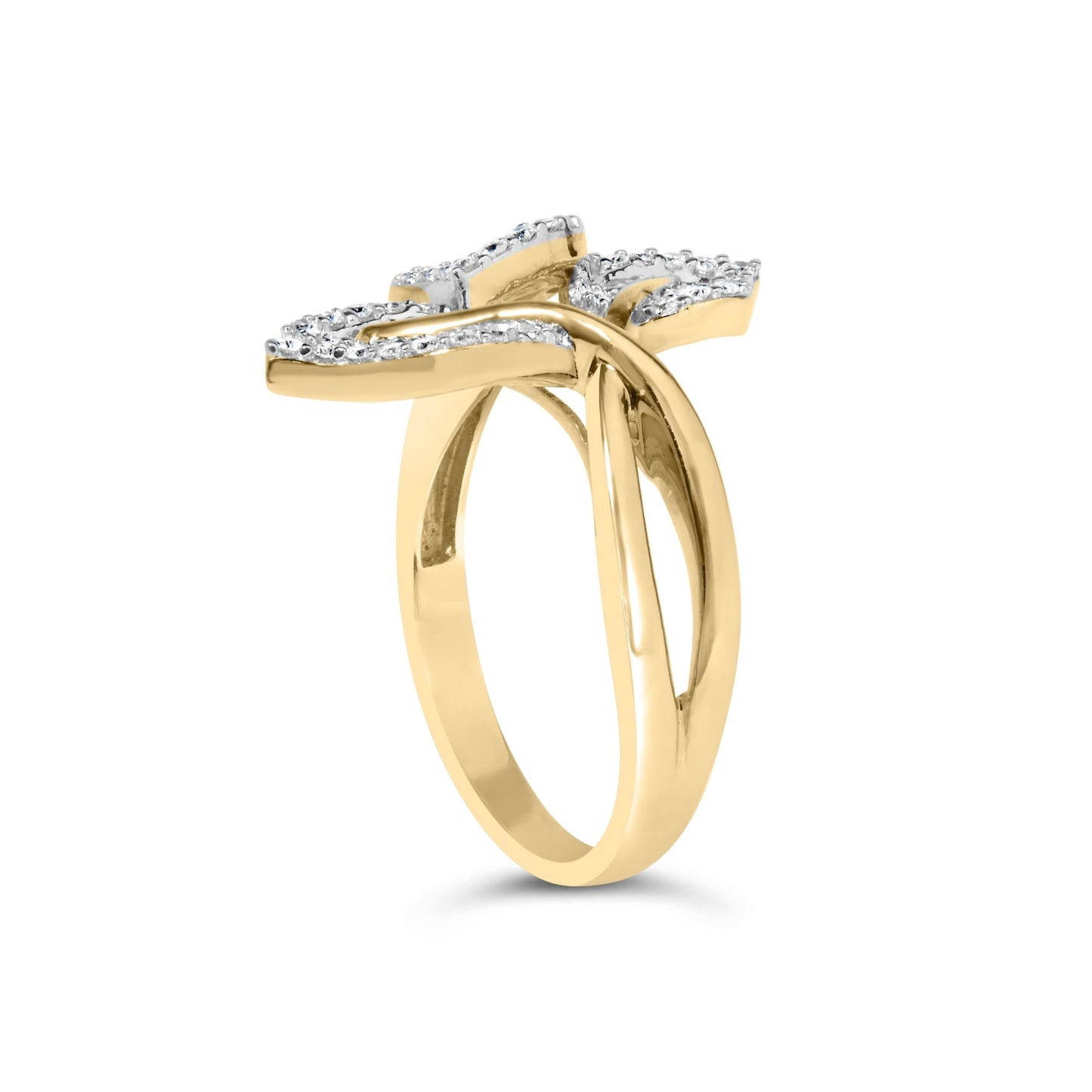 18K Yellow Gold Plated .925 Sterling Silver 1/2 Cttw Baguette and Round Diamond Bypass Triple Leaf Ring (I-J Color, I1-I2 Clarity)-4