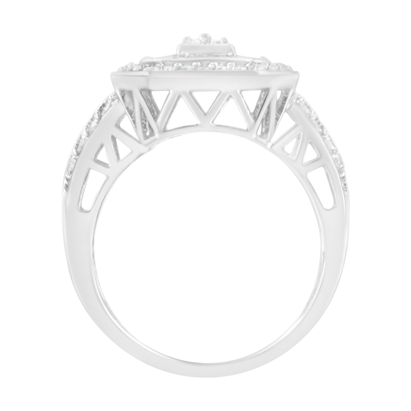 .925 Sterling Silver Round and Baguette Diamond Cathedral Ring (0.75 Cttw, H-I Color, I2-I3 Clarity)-4