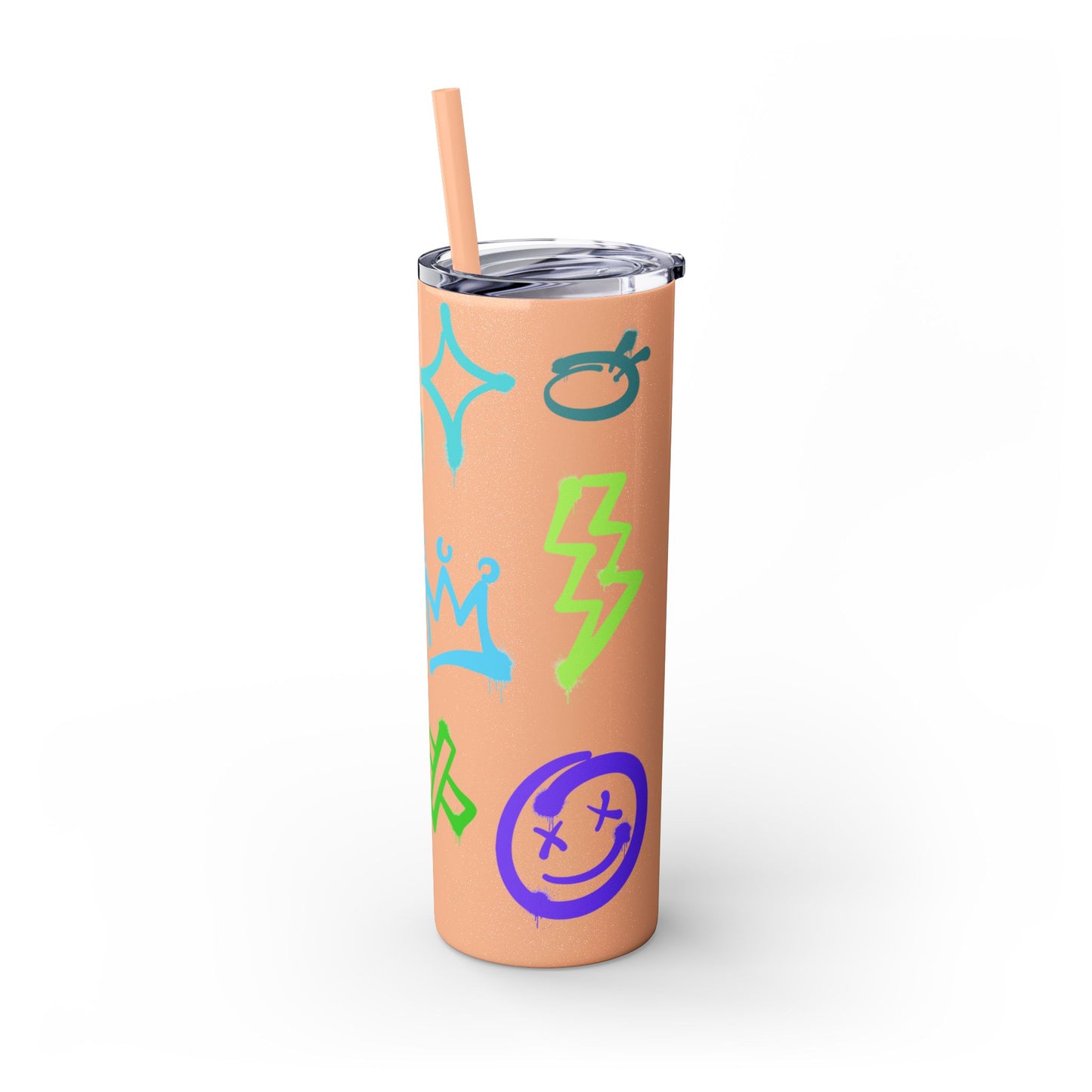Trendy Skinny Tumbler with Straw, 20oz | Unique Graffiti Style Drinkware for Teens, Gifts, Parties, and Everyday Use