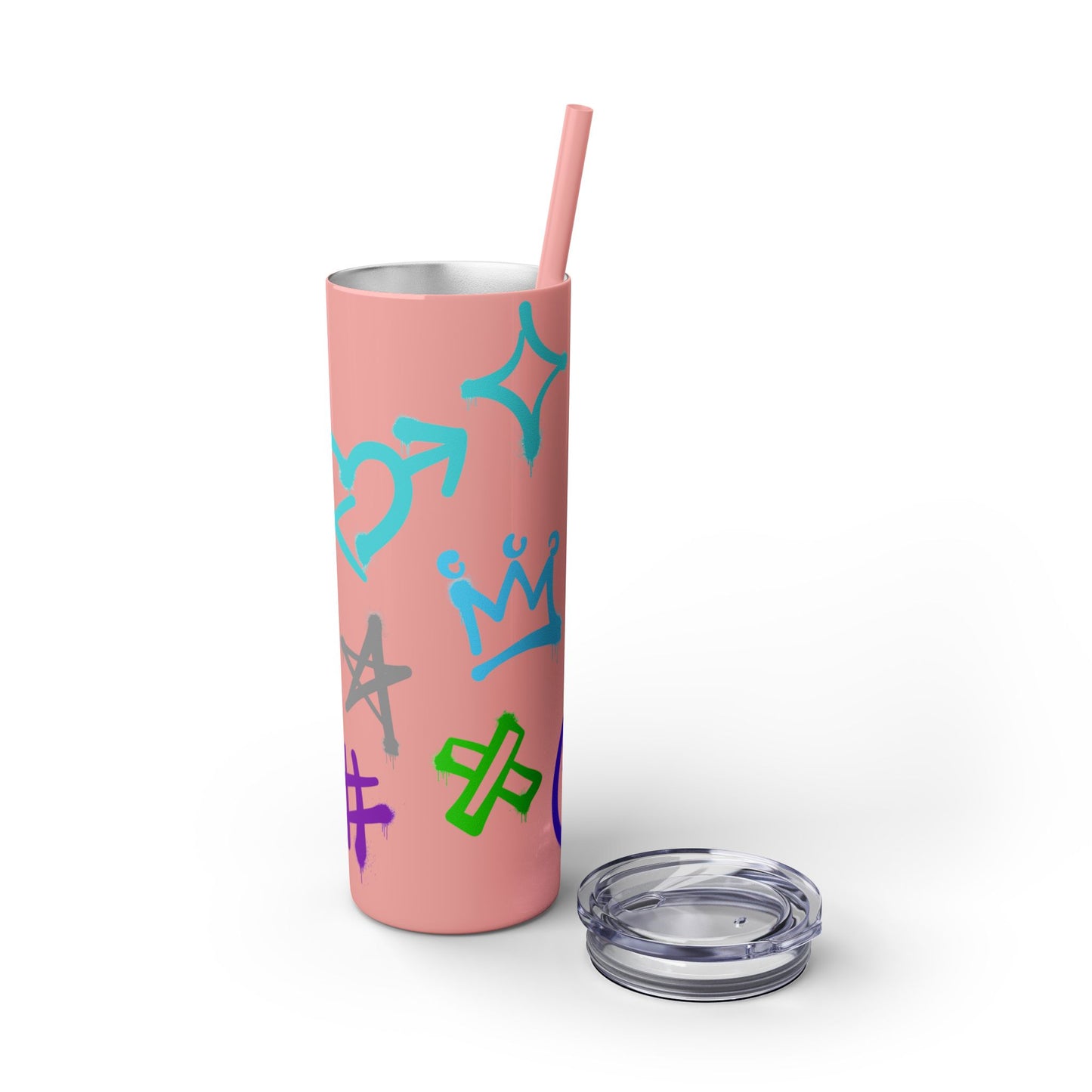 Trendy Skinny Tumbler with Straw, 20oz | Unique Graffiti Style Drinkware for Teens, Gifts, Parties, and Everyday Use