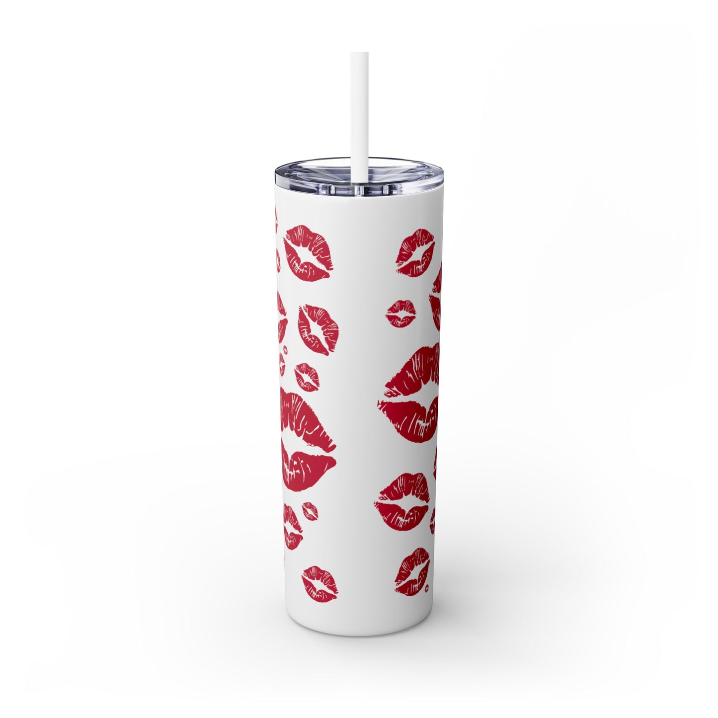 Red Lips Kiss Mark Skinny Tumbler, 20oz | Kiss Print Drinkware | Cute Gift for Her | Travel Mug | Valentine's Day, Wedding Favor