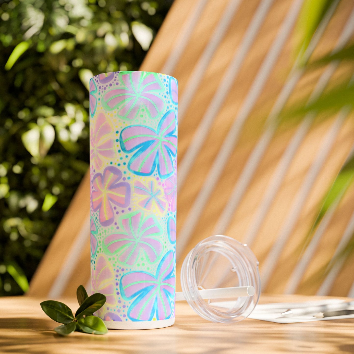 Pastel Butterfly Tumbler, 20oz Drinkware, Spring Decor, Cute Gift for Her, Eco-Friendly Cup, Floral Water Bottle