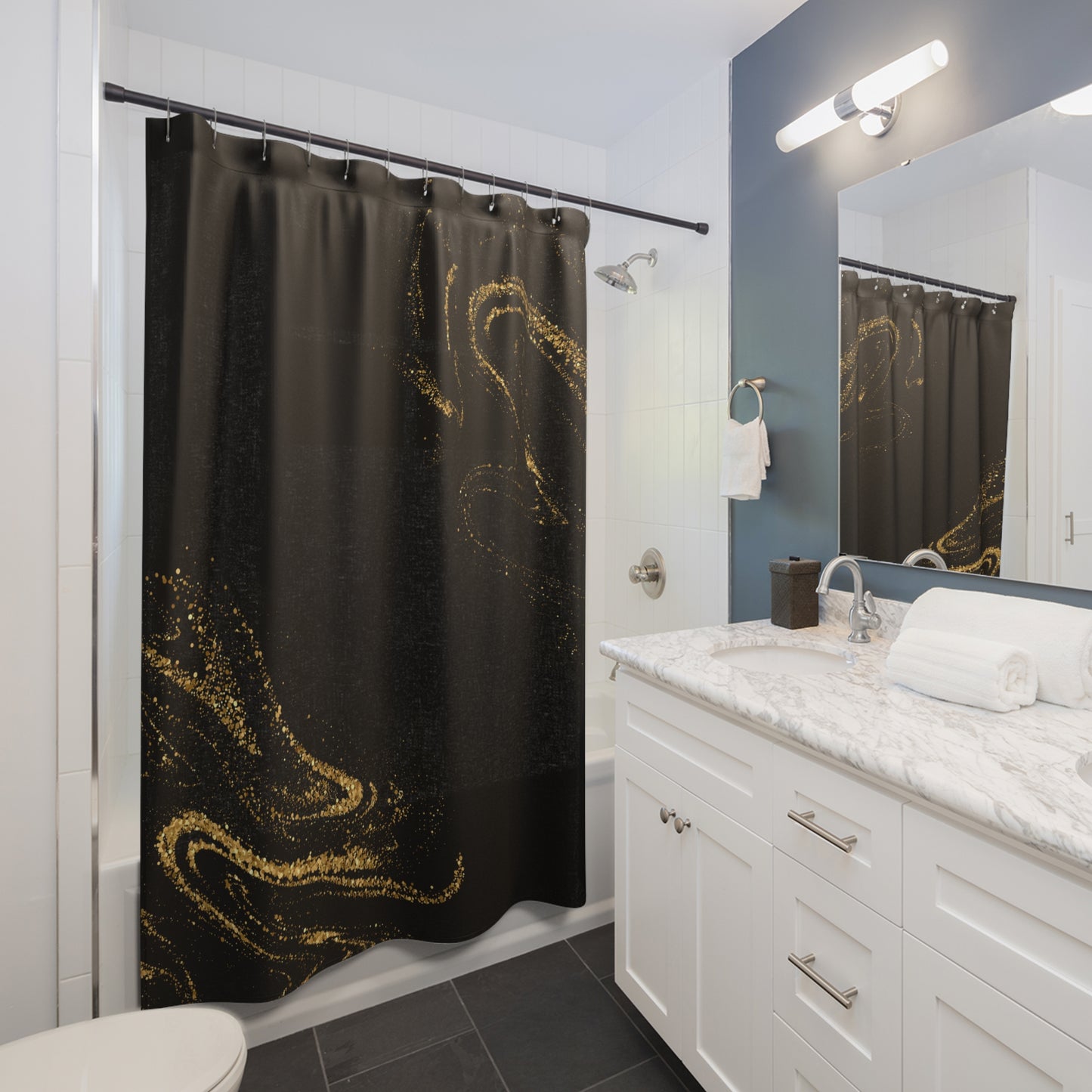 Elegant Black Abstract Shower Curtain, Modern Bathroom Decor, Luxurious Home Accessories, Stylish Bathroom Decor, Unique Gift Idea