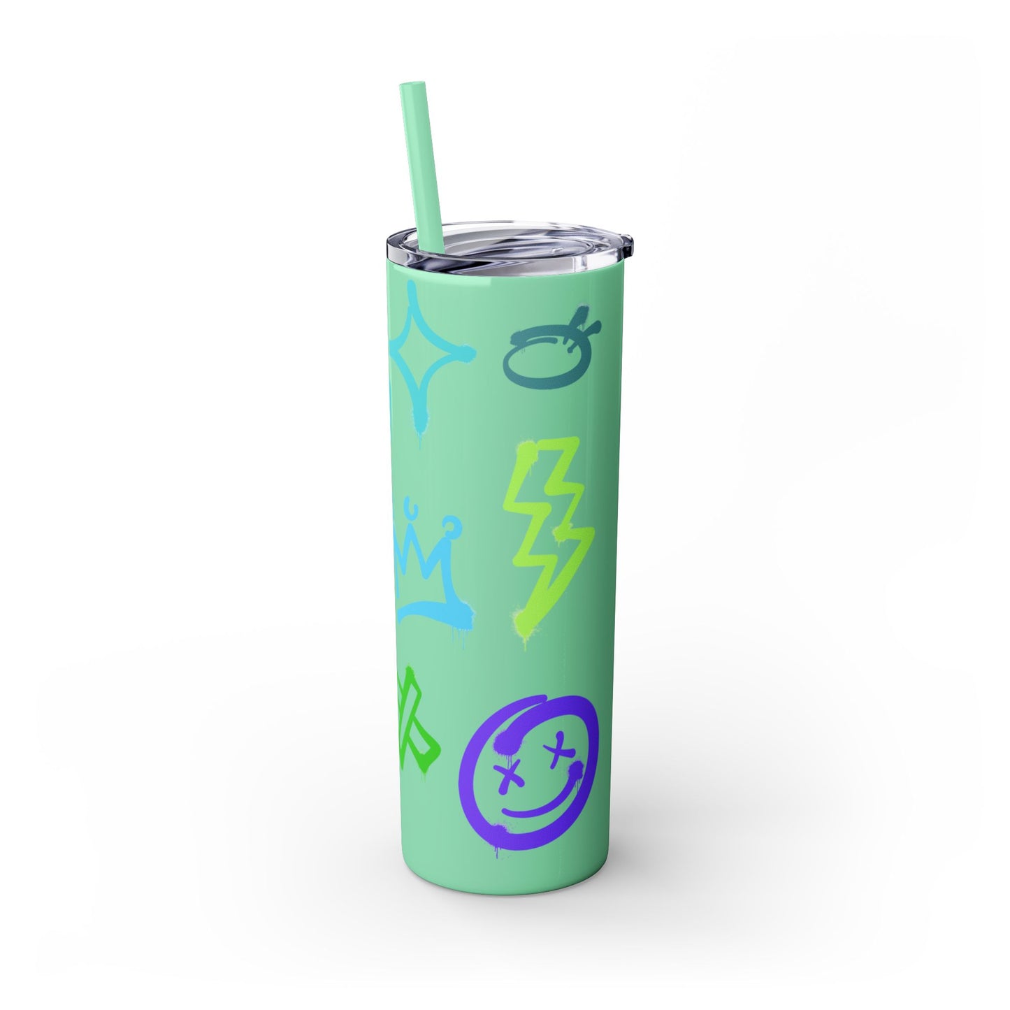 Trendy Skinny Tumbler with Straw, 20oz | Unique Graffiti Style Drinkware for Teens, Gifts, Parties, and Everyday Use