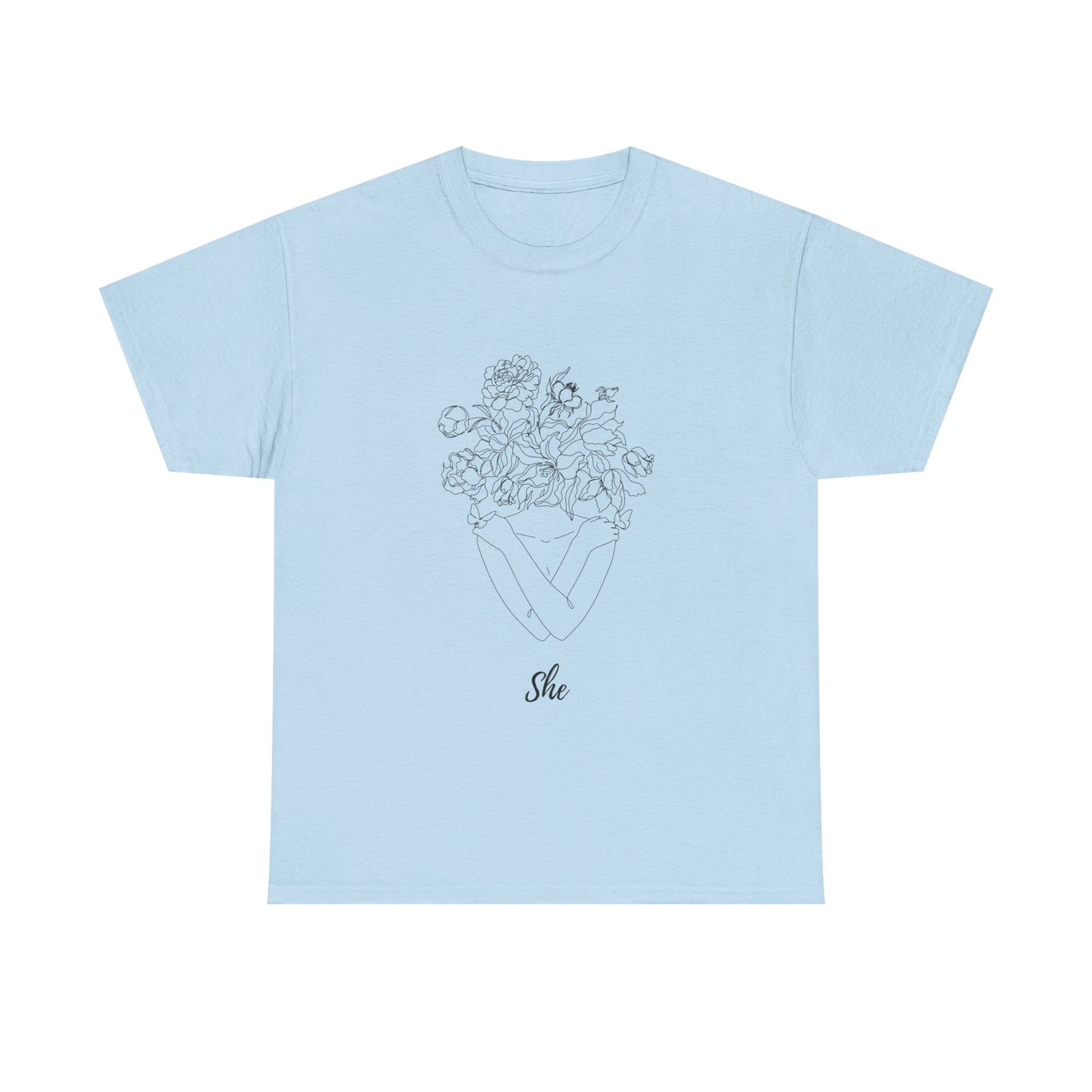 SHE Floral Love Unisex Heavy Cotton Tee, Casual T-Shirt, Gift for Her, Summer Fashion, Relaxed Fit Tee