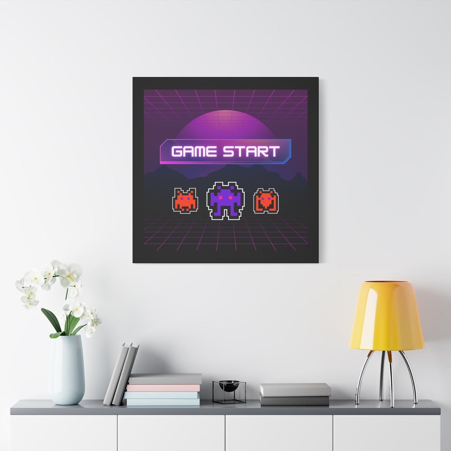 Retro Game Start Canvas Art Print | 80s Gaming Wall Decor, Gamer Gift, Pixel Art, Nostalgic Artwork, Home Decor