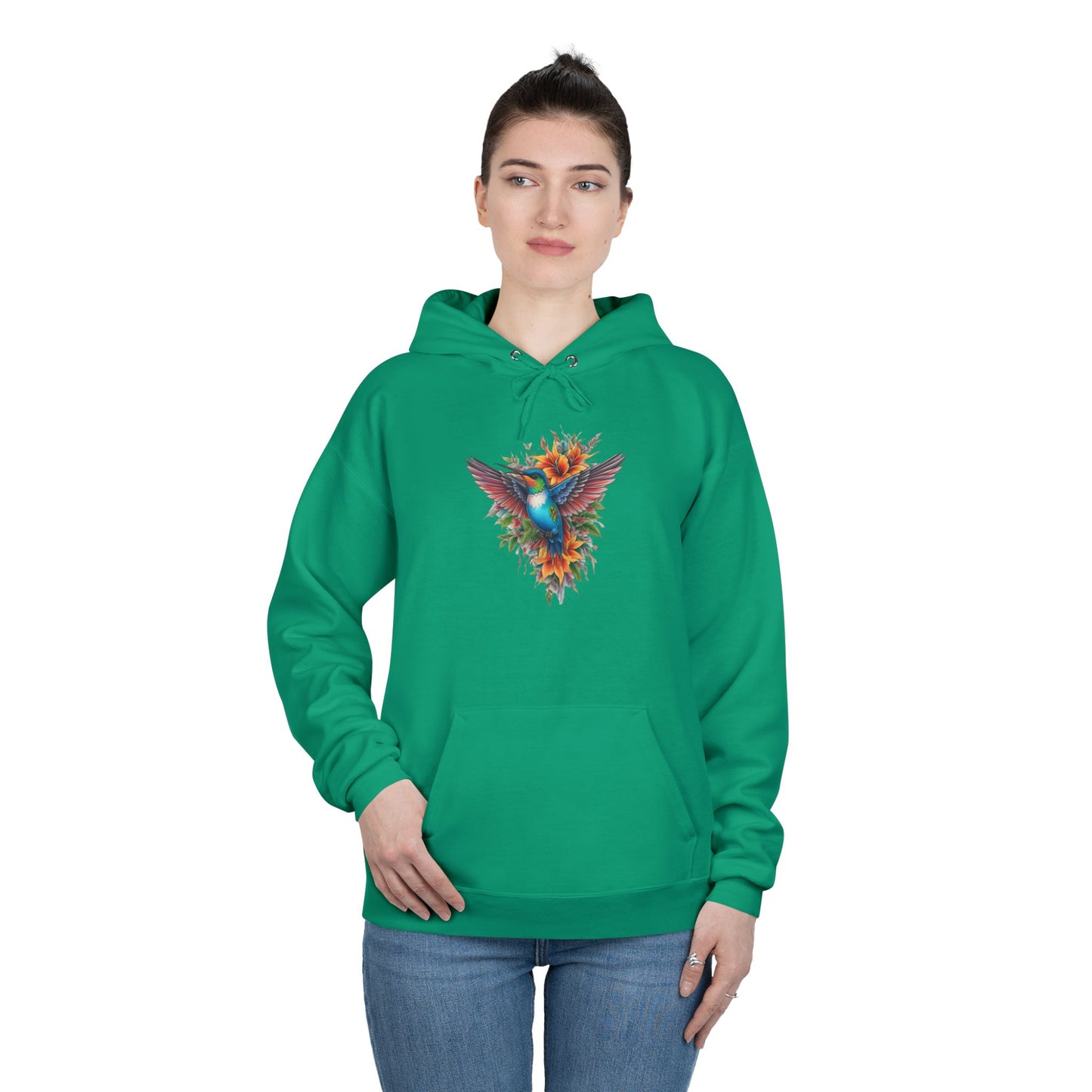 Vibrant Hummingbird Hoodie, Eco-Friendly Pullover, Perfect Gift for Nature Lovers, Spring Fashion, Unique Floral Design