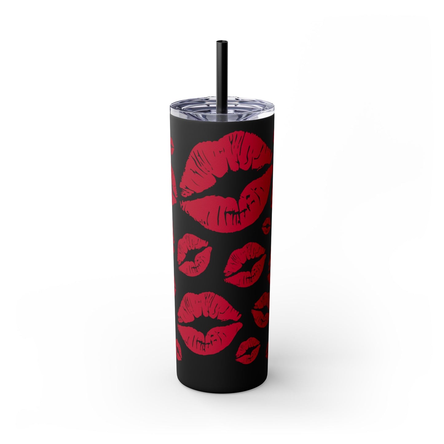 Red Lips Kiss Mark Skinny Tumbler, 20oz | Kiss Print Drinkware | Cute Gift for Her | Travel Mug | Valentine's Day, Wedding Favor