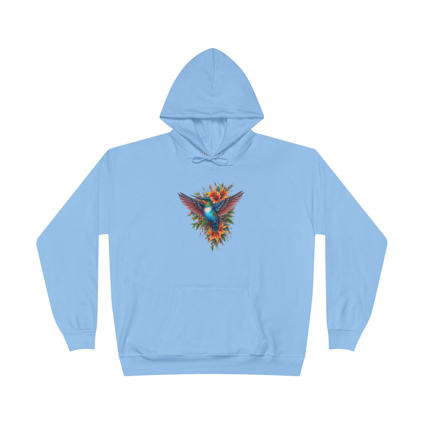 Vibrant Hummingbird Hoodie, Eco-Friendly Pullover, Perfect Gift for Nature Lovers, Spring Fashion, Unique Floral Design