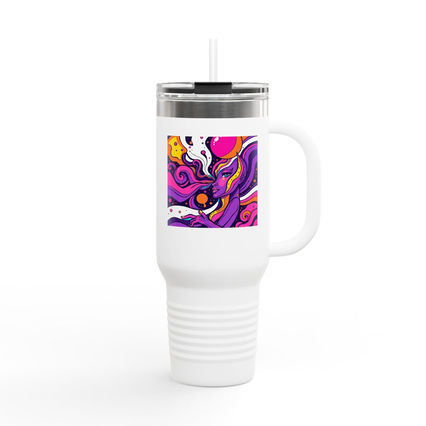 Vibrant Insulated Travel Mug, 40oz - Perfect for Outdoor Adventures, Road Trips, and Coffee Lovers, Colorful Art Design, Reusable Drinkware