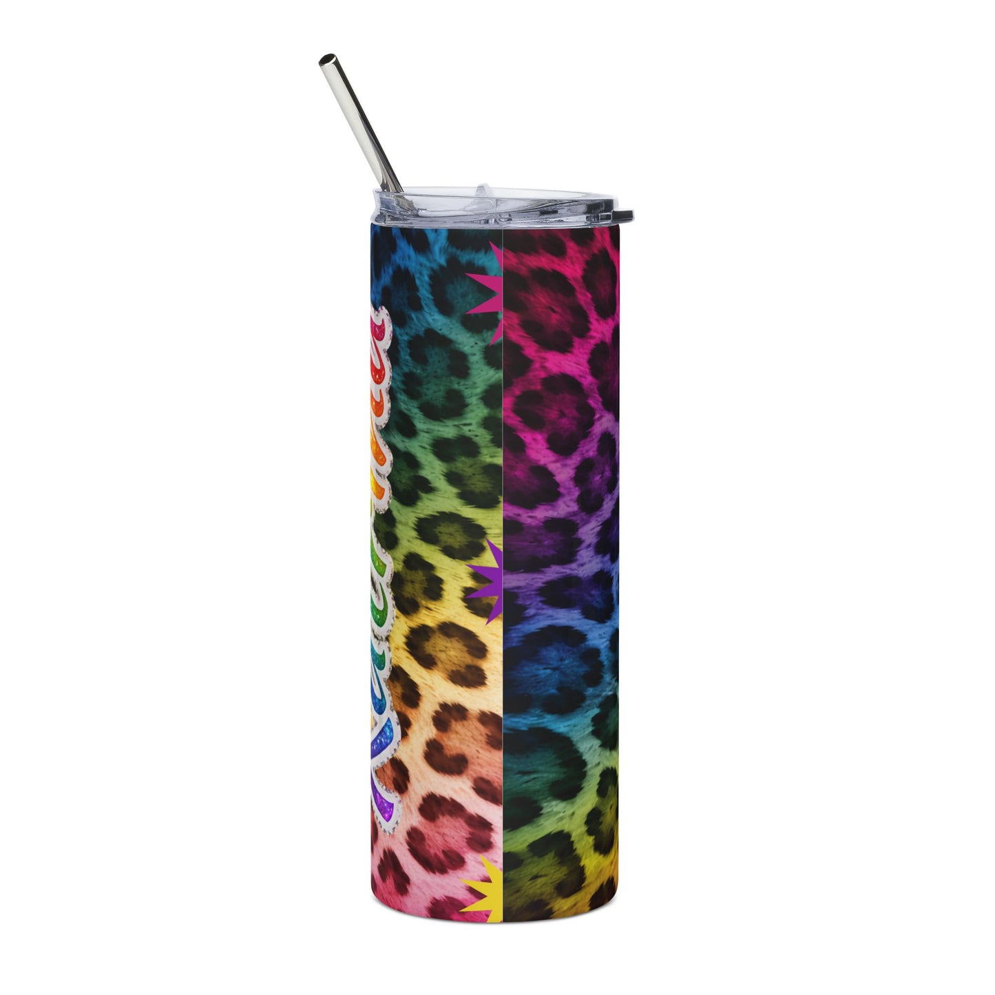 Customized Rainbow Leopard Print Tumbler | 20oz Stainless Steel Travel Cup