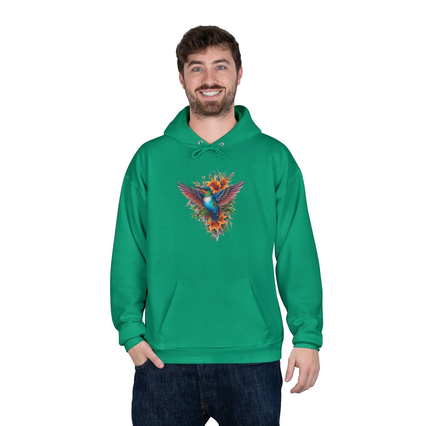 Vibrant Hummingbird Hoodie, Eco-Friendly Pullover, Perfect Gift for Nature Lovers, Spring Fashion, Unique Floral Design