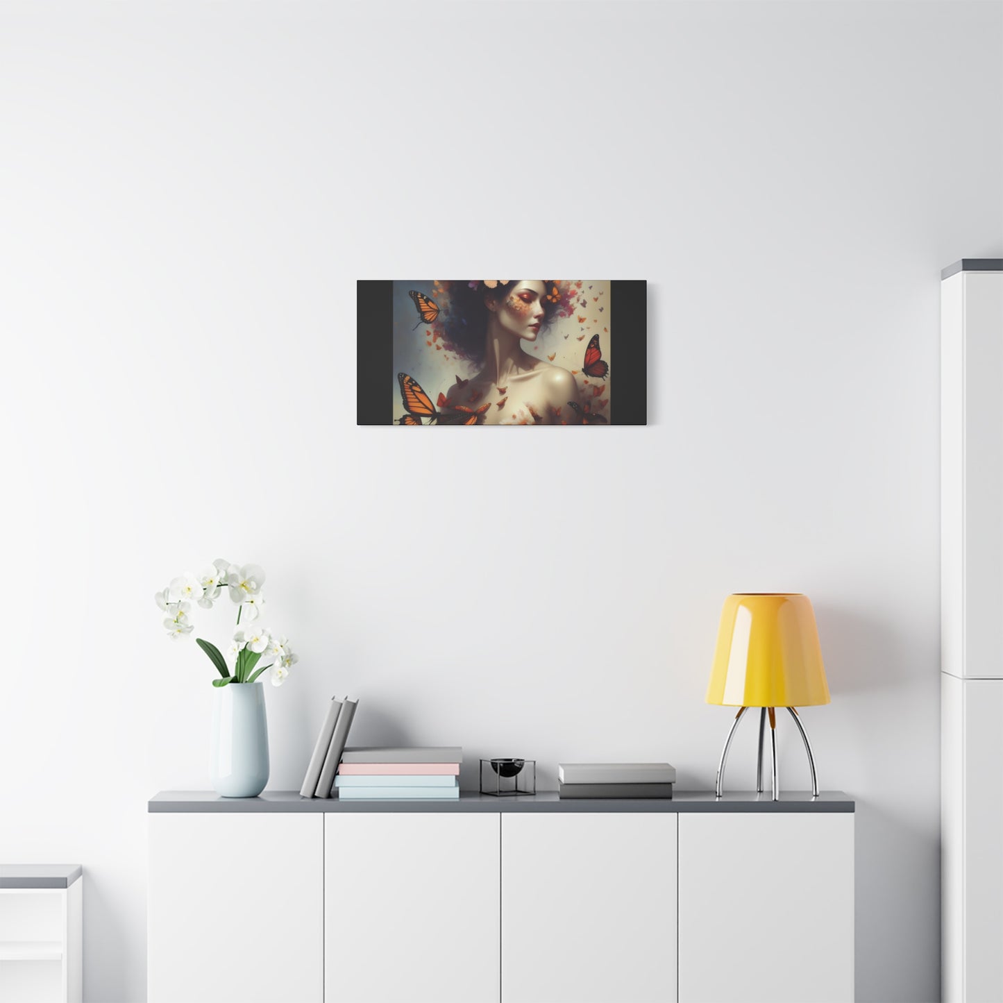Canvas Wall Art - Butterfly Woman Print, Floral Home Decor, Unique Gift for Nature Lovers, Birthday Decoration, Whimsical Art