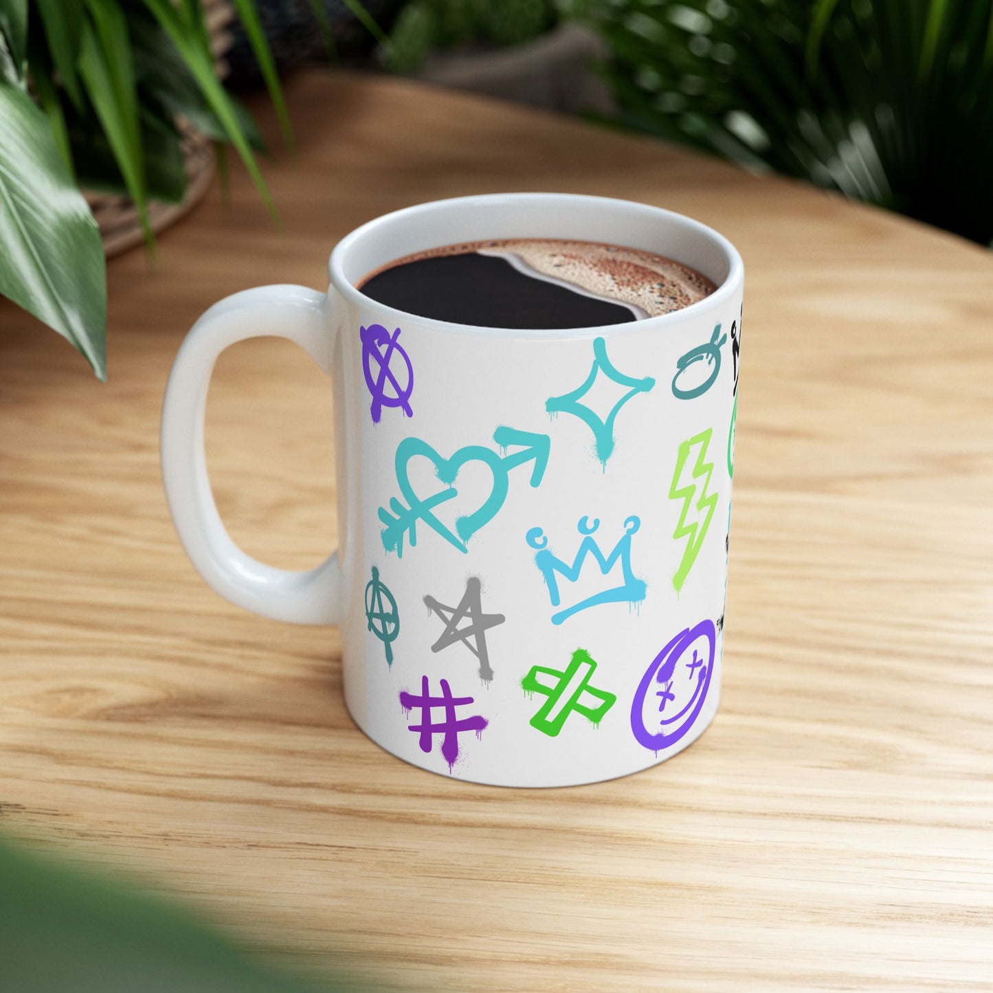 SMILE Vibrant Graffiti Ceramic Mug, Art Mug, Unique Gift, Inspirational Mug, Coffee Cup, Fun Drinkware