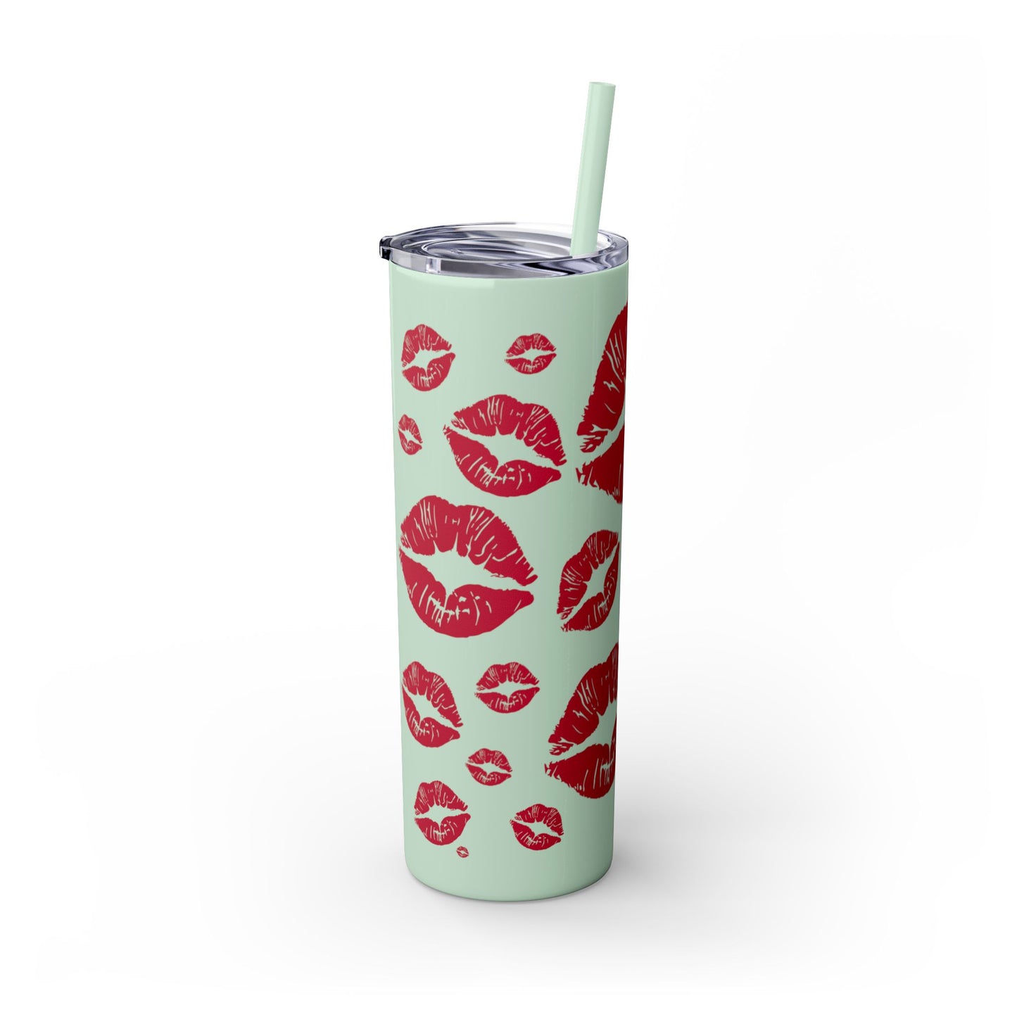 Red Lips Kiss Mark Skinny Tumbler, 20oz | Kiss Print Drinkware | Cute Gift for Her | Travel Mug | Valentine's Day, Wedding Favor
