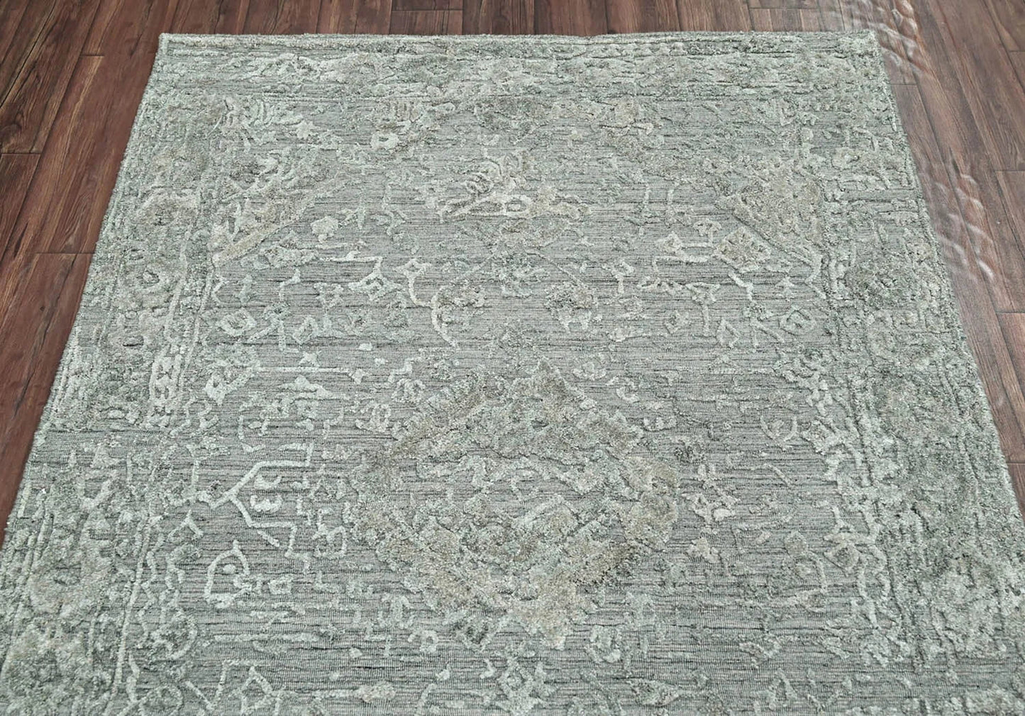 4x6 Tone on Tone Gray Hand Knotted Tibetan Wool/Bamboo Silk Transitional Oriental Area Rug-4