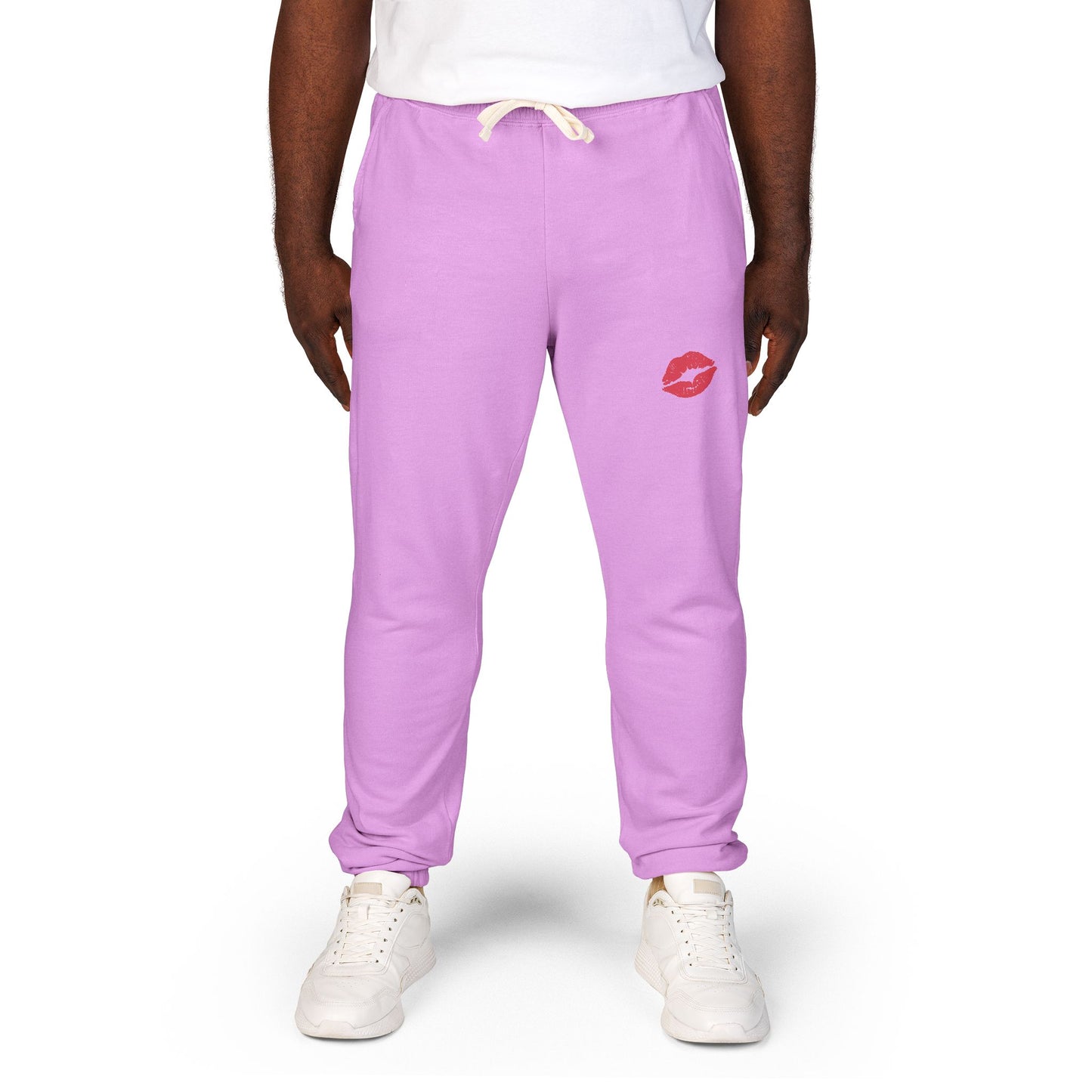 Cozy Fleece Kiss Print Sweatpants, Relaxed Lounge Pants, Unisex Stylish Joggers, Perfect for Casual Days, Gift for Friends, Comfortable Home Wear