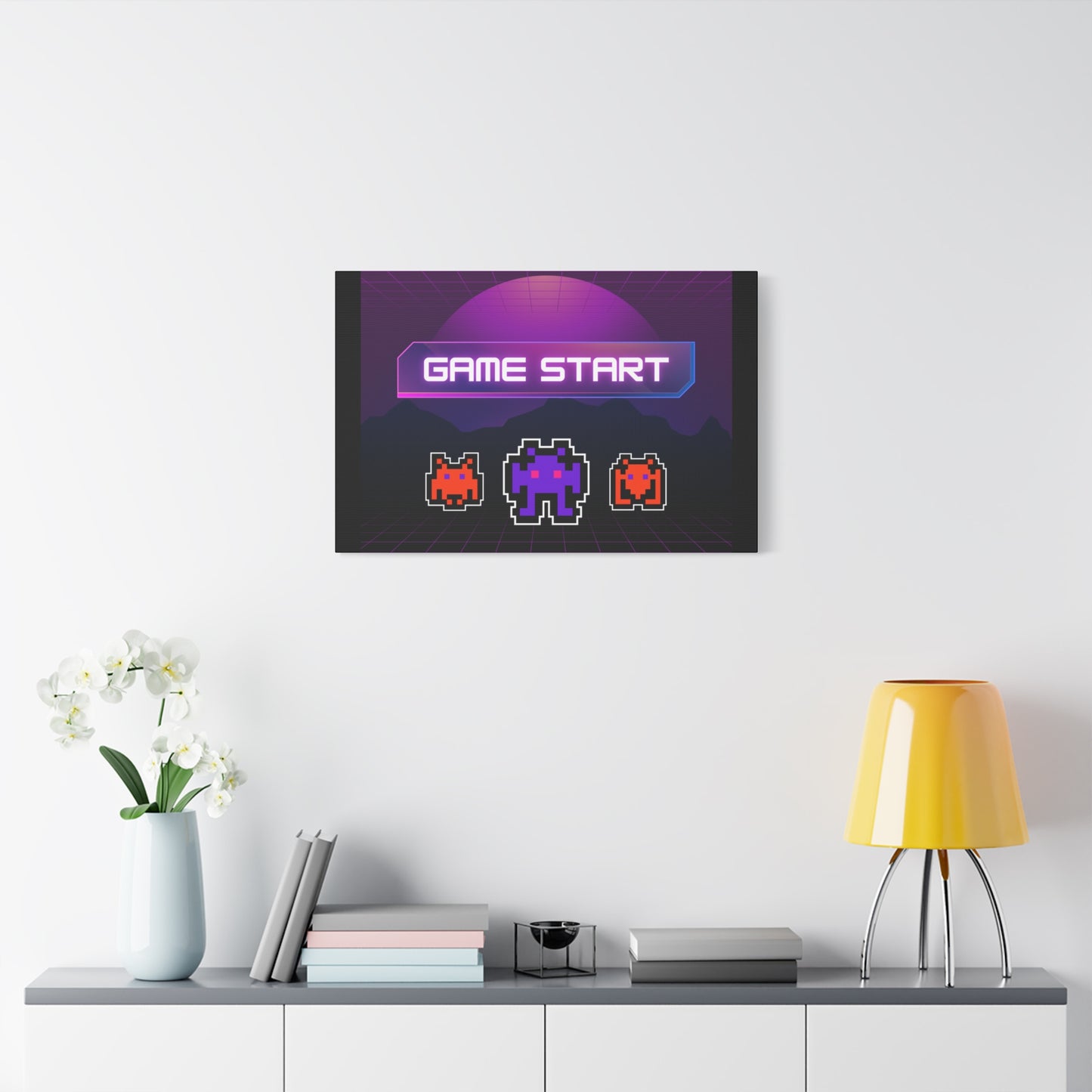 Retro Game Start Canvas Art Print | 80s Gaming Wall Decor, Gamer Gift, Pixel Art, Nostalgic Artwork, Home Decor