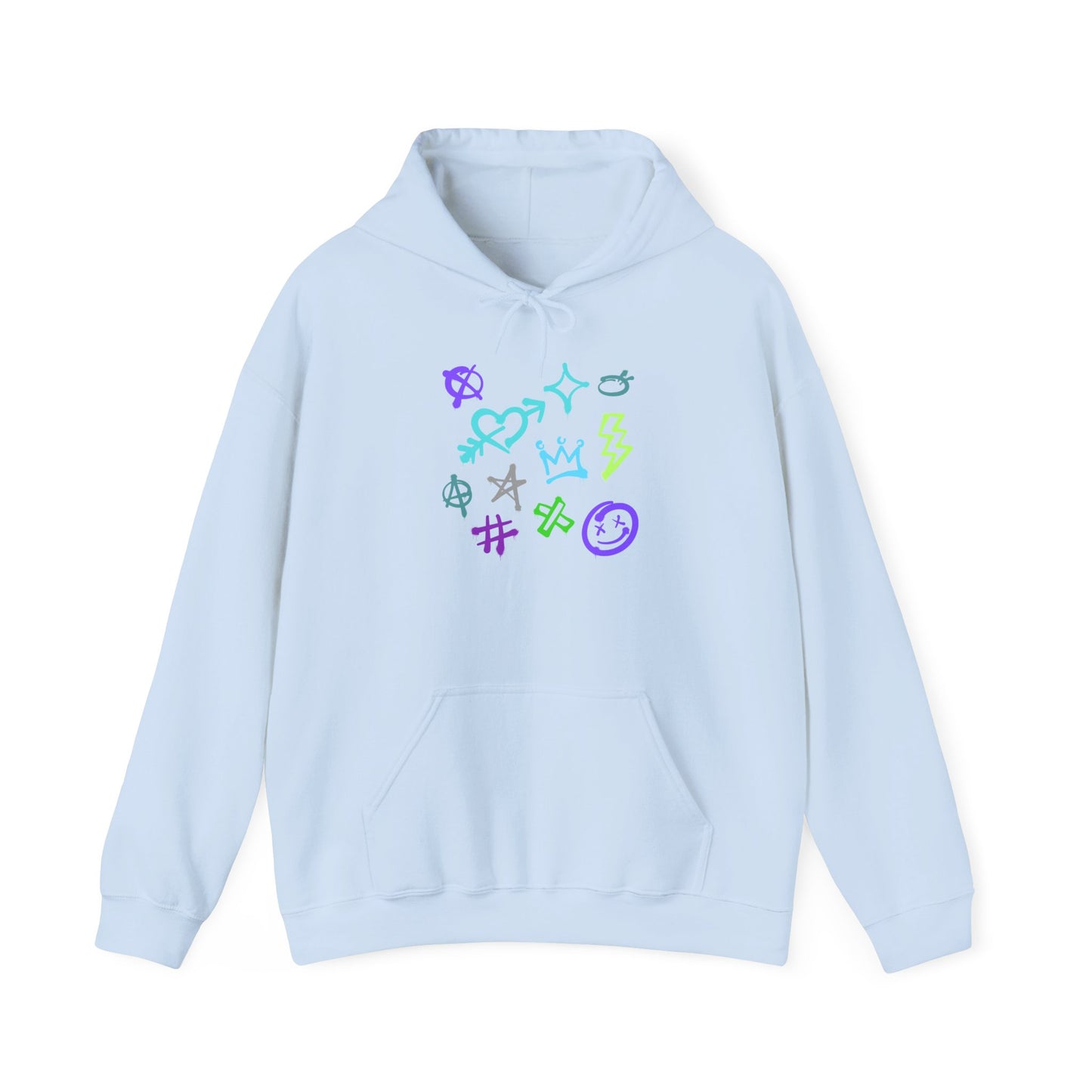 Colorful Unisex Heavy Blend Hooded Sweatshirt with Unique Symbols