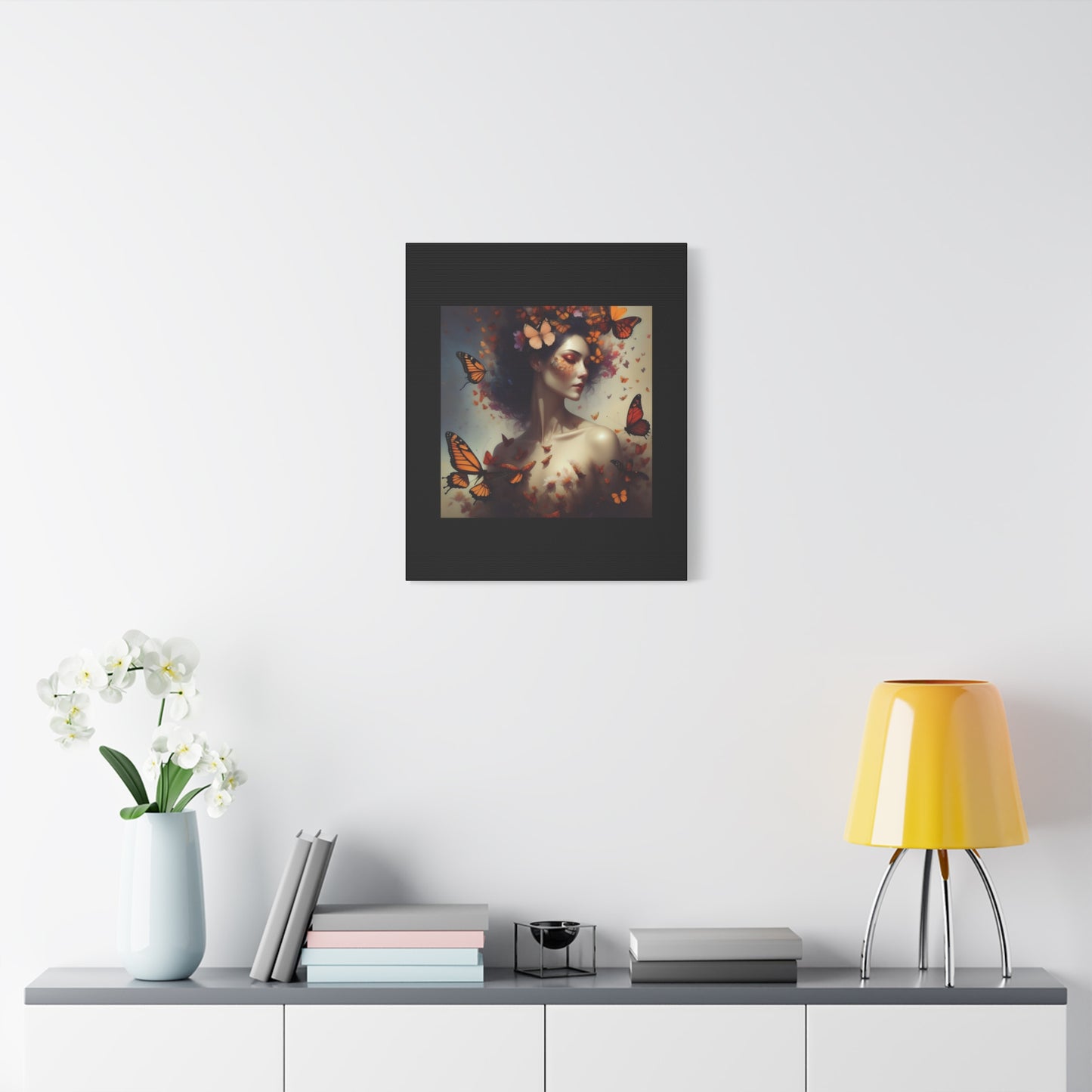 Canvas Wall Art - Butterfly Woman Print, Floral Home Decor, Unique Gift for Nature Lovers, Birthday Decoration, Whimsical Art