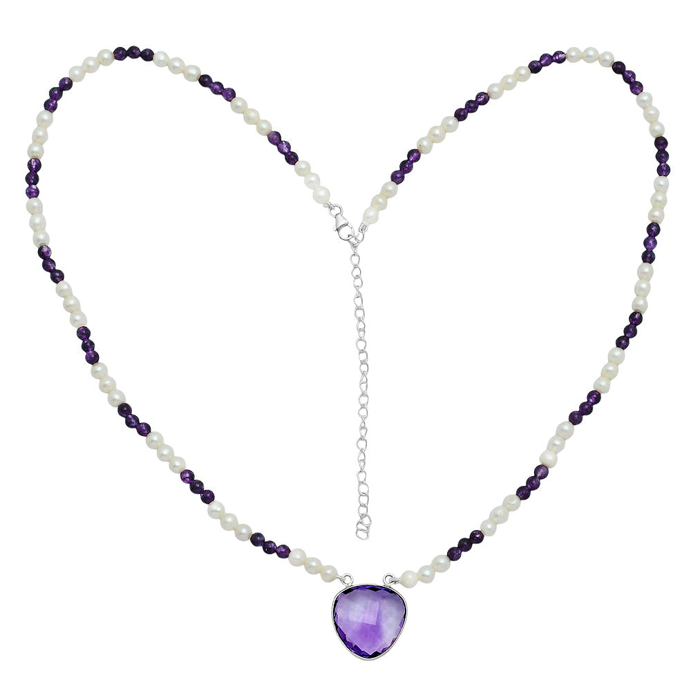 Premium Quality Amethyst Briolette & Pearl Beaded Necklace N-1027 11-EN10024-3