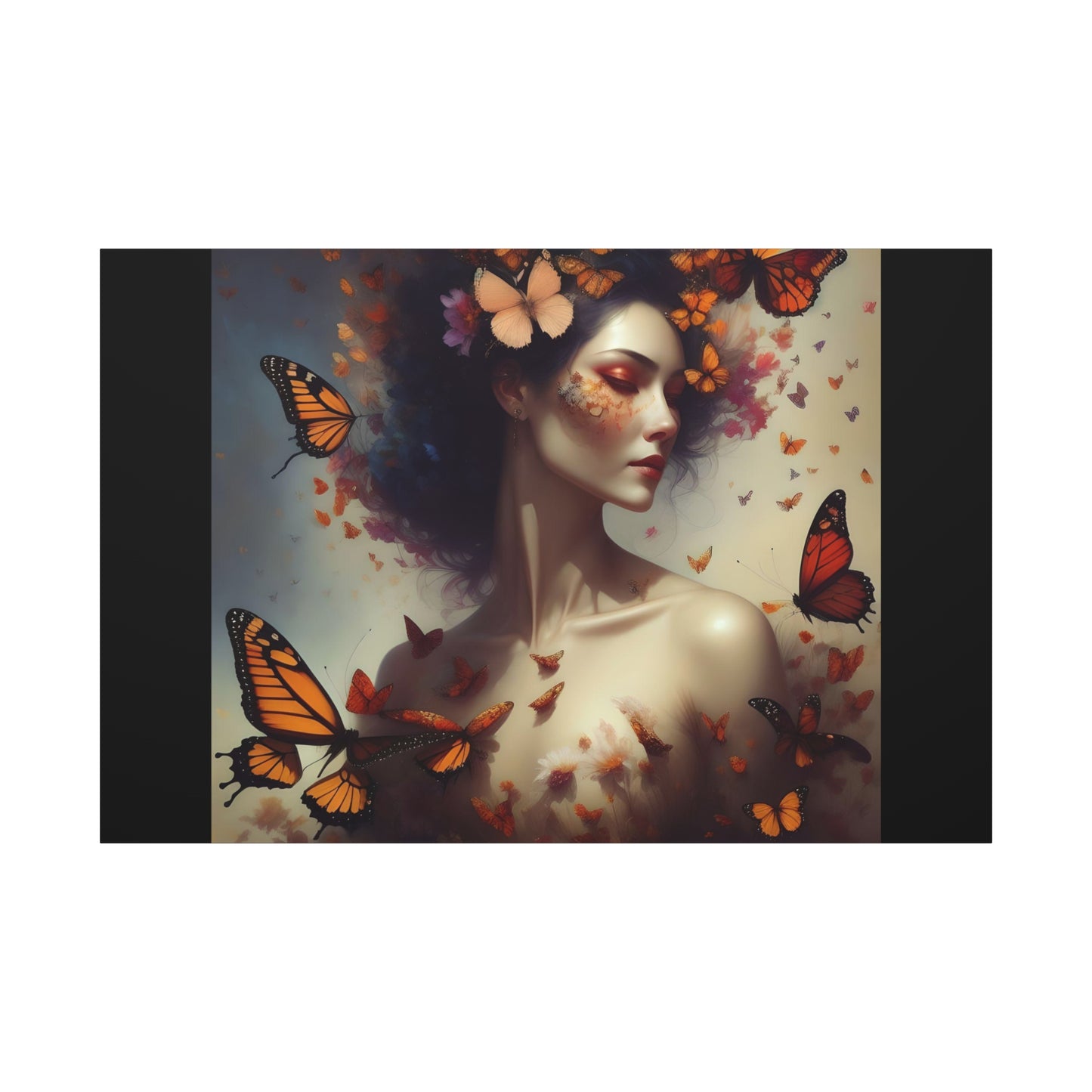 Canvas Wall Art - Butterfly Woman Print, Floral Home Decor, Unique Gift for Nature Lovers, Birthday Decoration, Whimsical Art