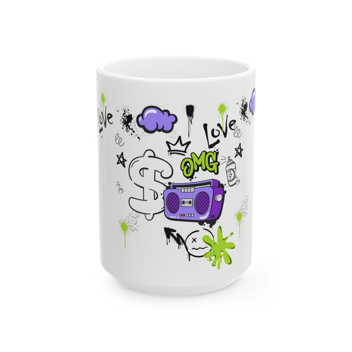 Trendy LOVE Graffiti Ceramic Mug, Unique Gift for Teens, Street Art Coffee Cup, Fun Drinkware for Birthdays, Cool Personalized Cup