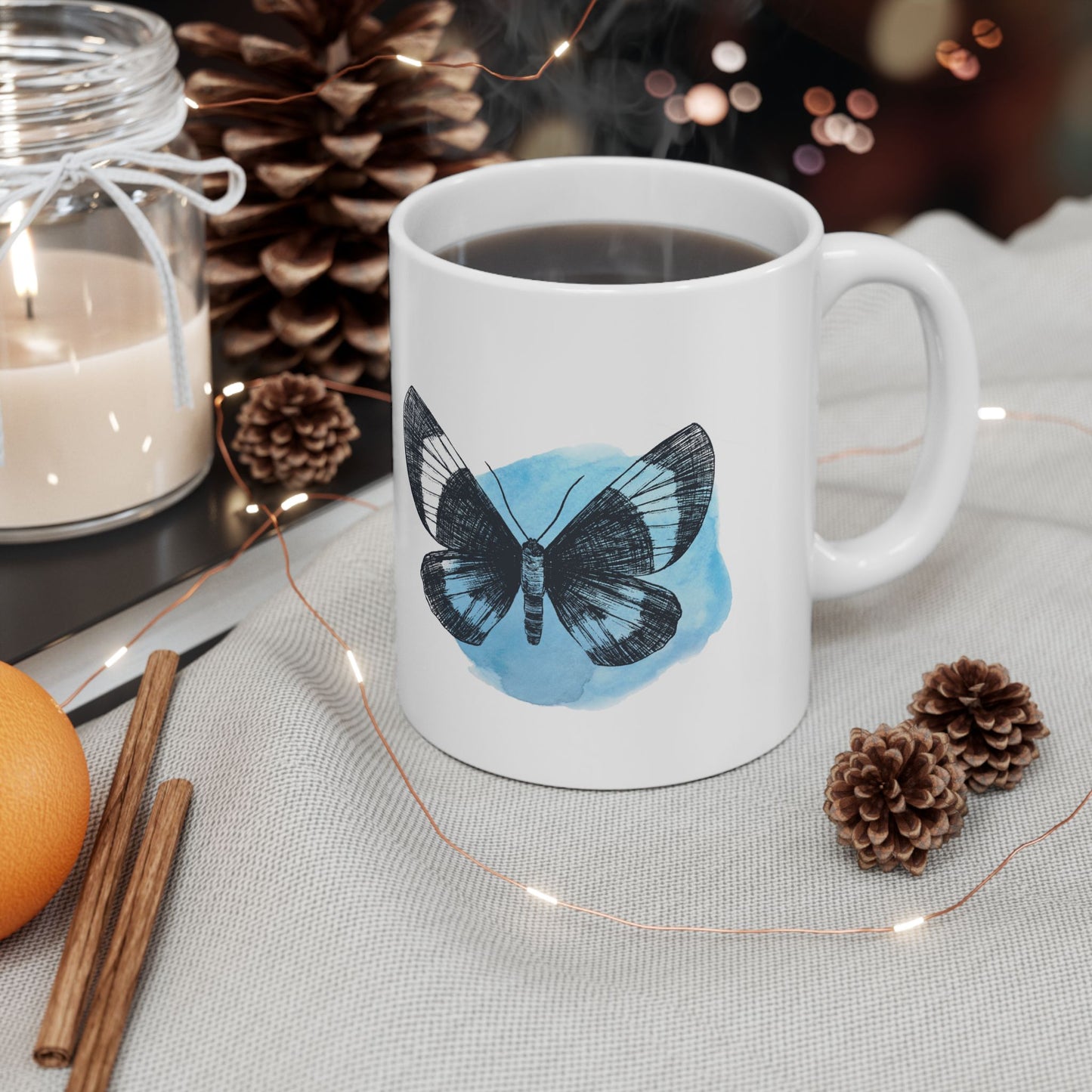 Blue Butterfly Art Ceramic Mug | Cute Coffee Cup, Gift for Nature Lovers, Home Decor, Perfect for Birthdays & Holidays