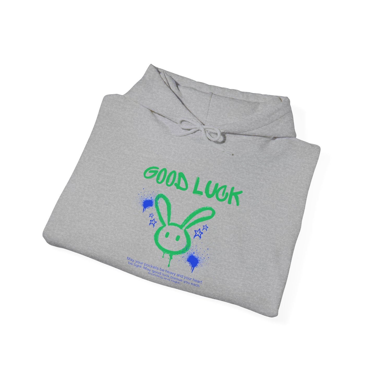 Good Luck Never Stop Unisex Heavy Blend Hooded Sweatshirt | Lucky Easter Bunny Design