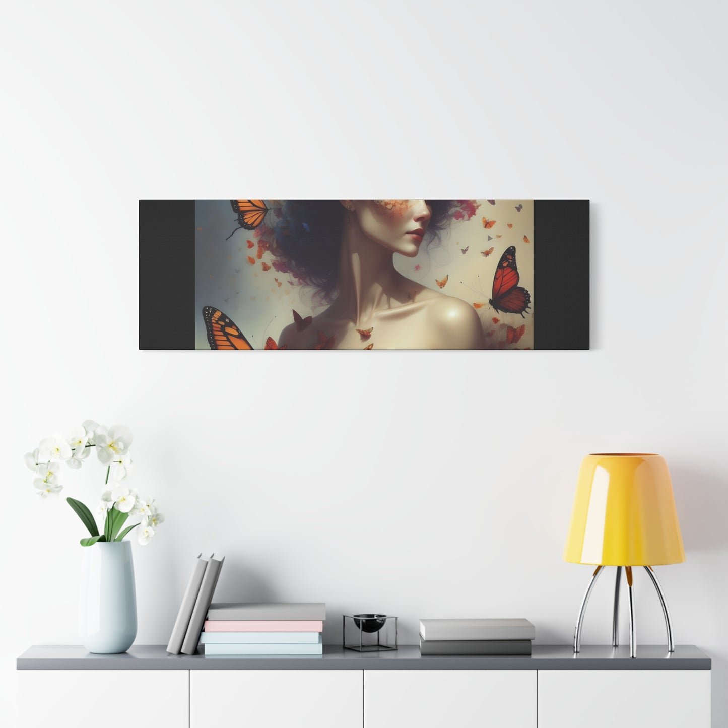 Canvas Wall Art - Butterfly Woman Print, Floral Home Decor, Unique Gift for Nature Lovers, Birthday Decoration, Whimsical Art
