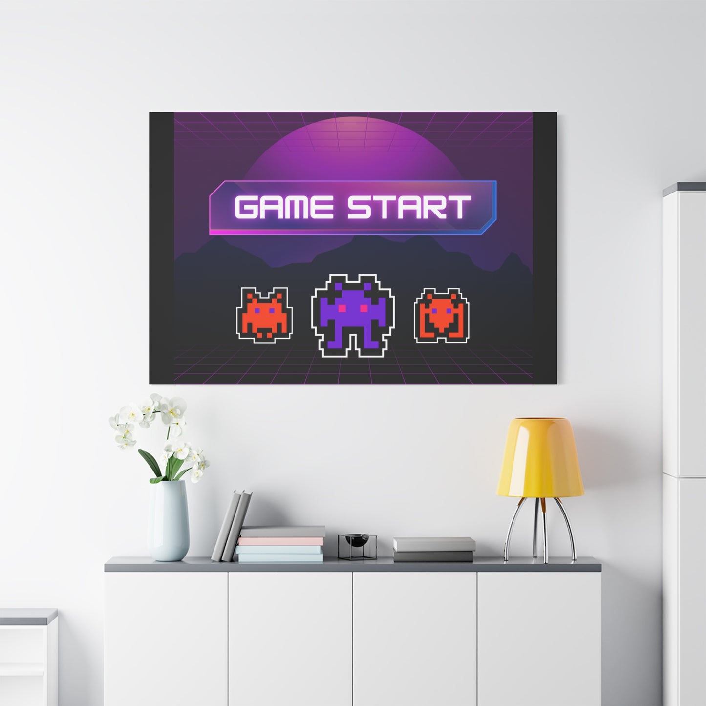 Retro Game Start Canvas Art Print | 80s Gaming Wall Decor, Gamer Gift, Pixel Art, Nostalgic Artwork, Home Decor