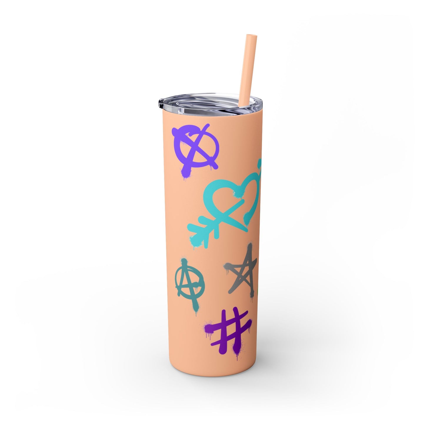 Trendy Skinny Tumbler with Straw, 20oz | Unique Graffiti Style Drinkware for Teens, Gifts, Parties, and Everyday Use