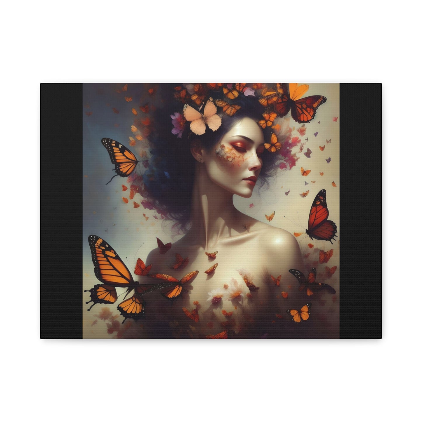 Canvas Wall Art - Butterfly Woman Print, Floral Home Decor, Unique Gift for Nature Lovers, Birthday Decoration, Whimsical Art